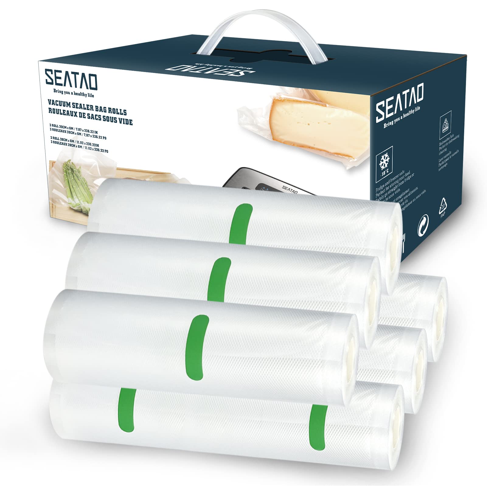 SEATAO Vacuum Sealer Bags - 6 Pack (3 Rolls 11
