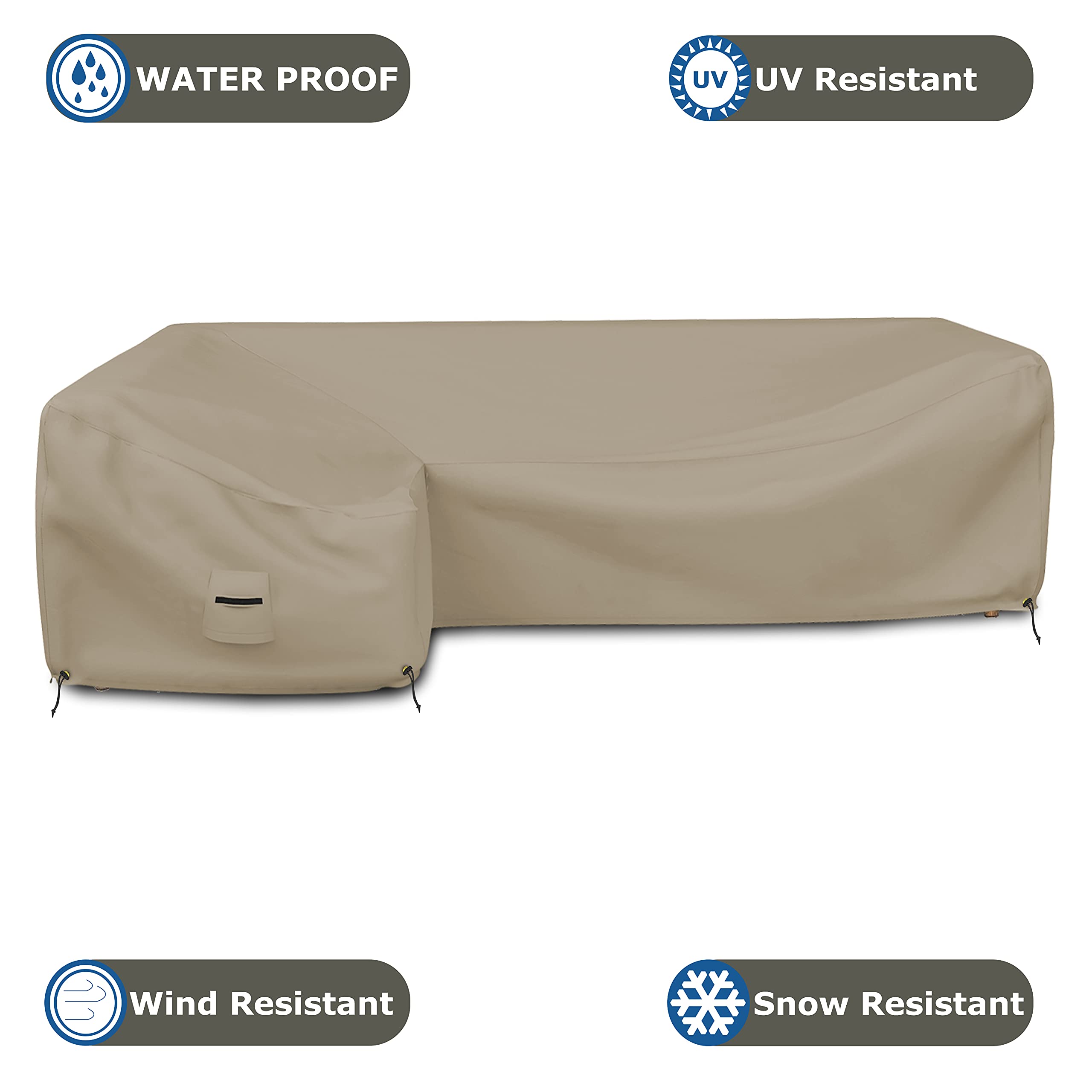 Premium L-Shaped Sectional Sofa Cover - 12 Oz Waterproof, Tear & UV Resistant Furniture Protector with Handles & Air Pockets (Left Side, 90
