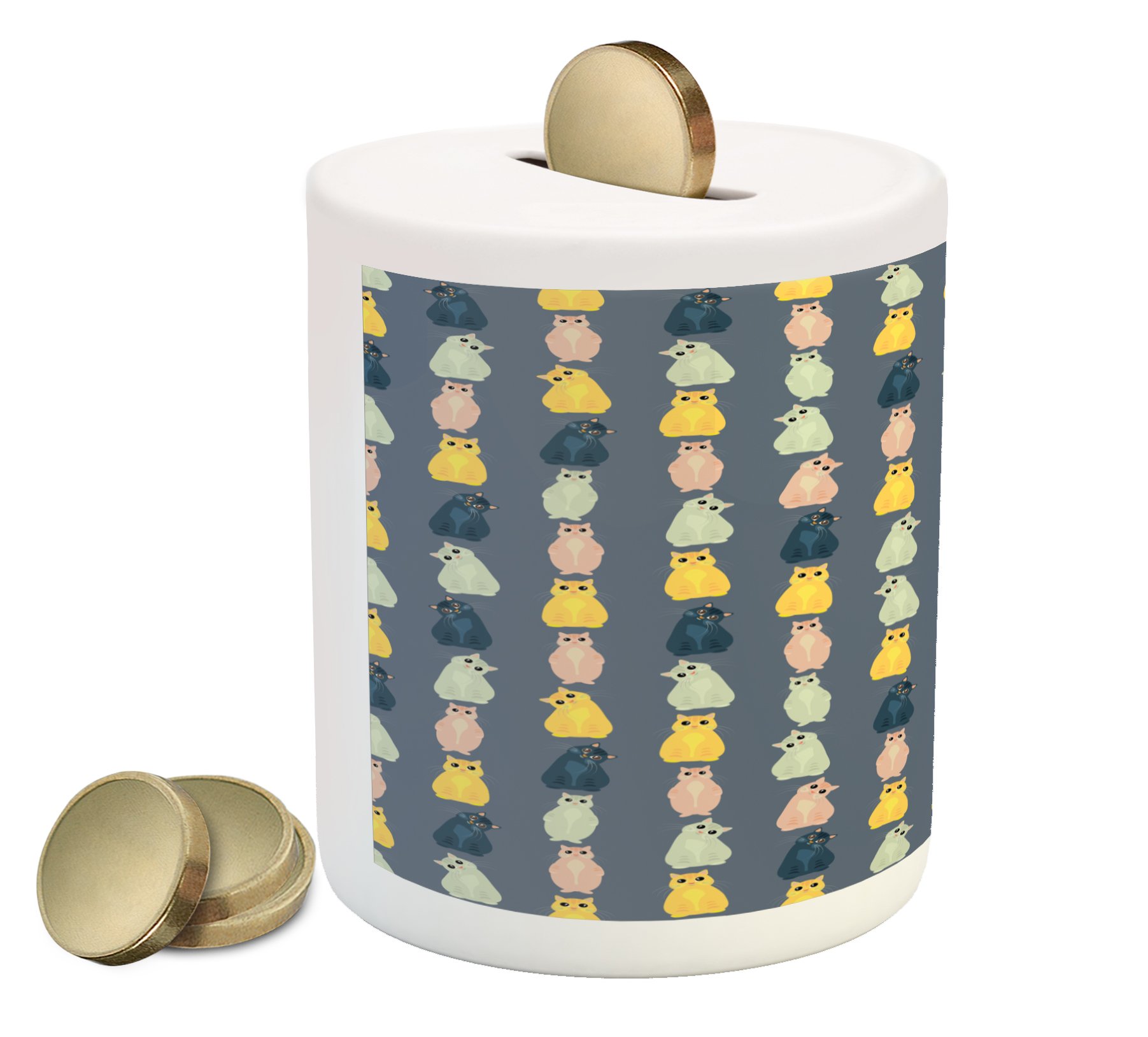 Ambesonne Ceramic Cat Piggy Bank - Colorful Kitten Design Money Box for Cash Savings, 3.6