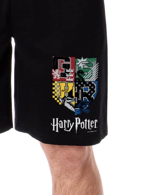 Harry Potter Wizarding World Hogwarts All Houses Crest Pajama Shorts for Men - Comfortable Sleepwear for Fans & Cosplay