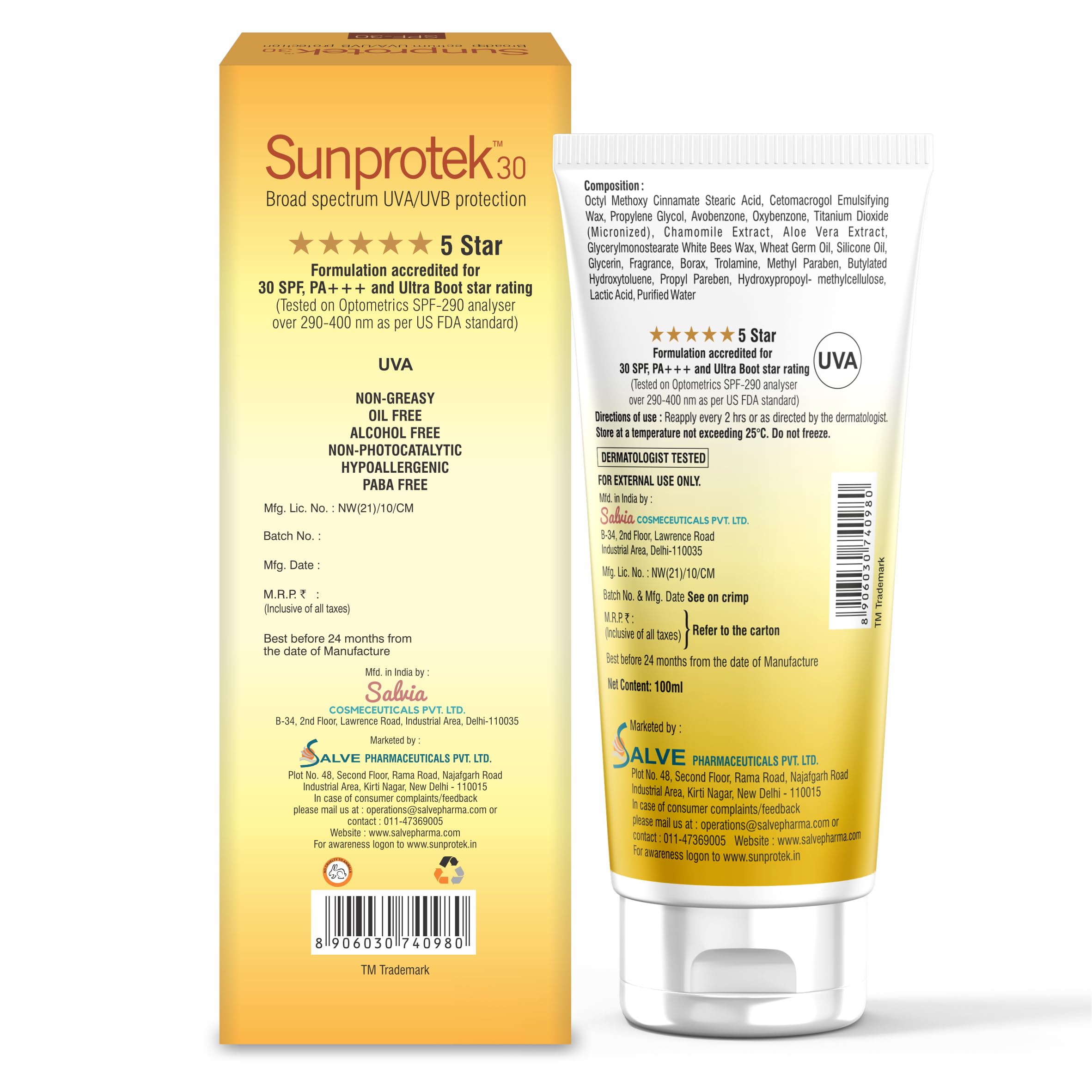 SPF 30+ Broad Spectrum Sunscreen Lotion for Face & Body - UVA/UVB Protection, Water Resistant, Non-Greasy - 100ml (2 Pack) | Daily Sun Protection for Outdoor Activities, Beach, Swimming & Sports