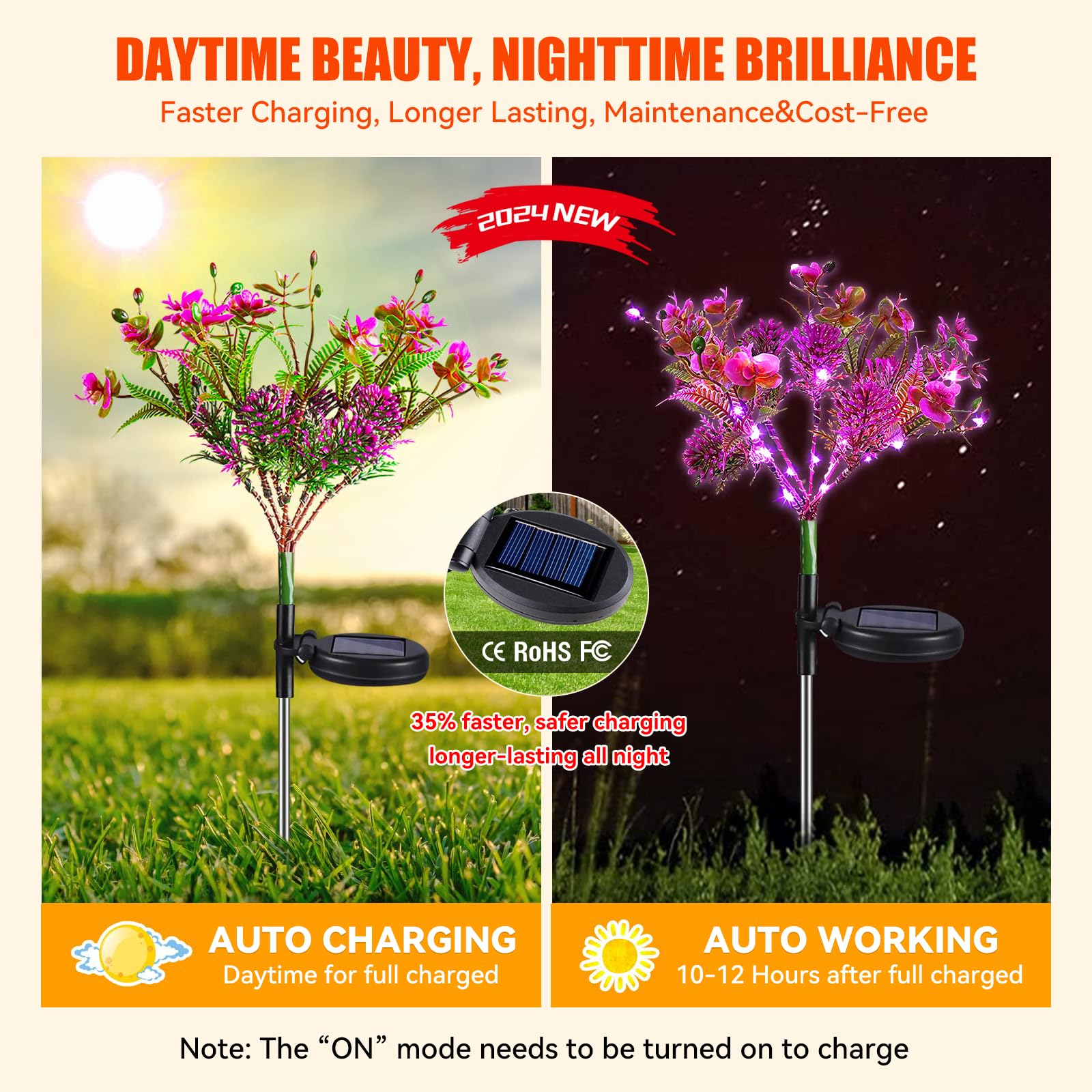 Neporal 4PK Purple Phalaenopsis Solar Garden Lights - Waterproof Outdoor Solar Flowers for Garden, Yard, Pathway Decor - Perfect for Patio, Lawn, Landscape Lighting at Night