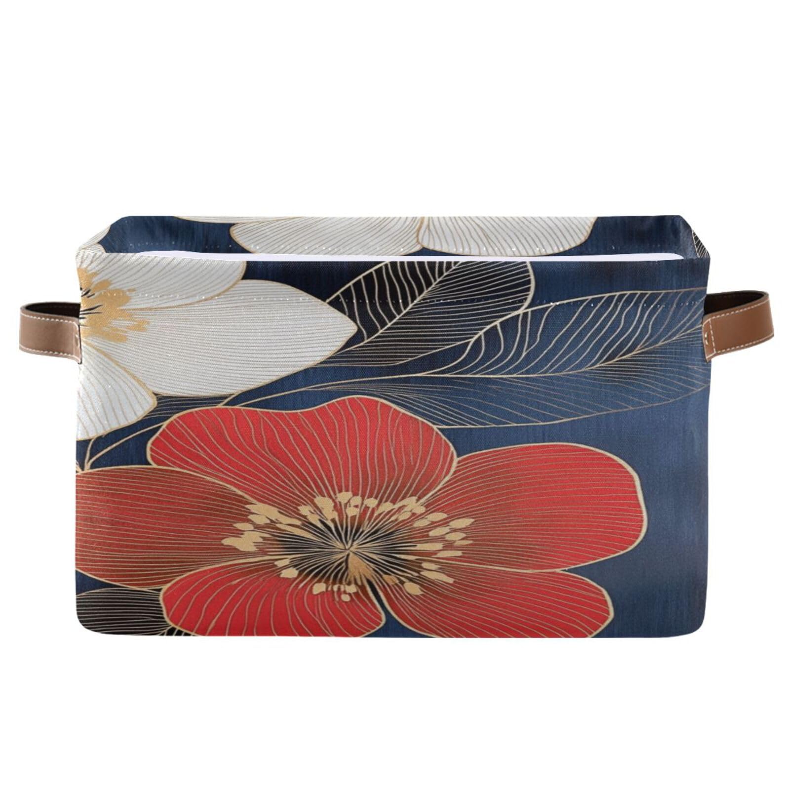 Large Fabric Storage Bins with Handles - Collapsible Organizer for Clothes, Toys & Home - Floral Sketch Design