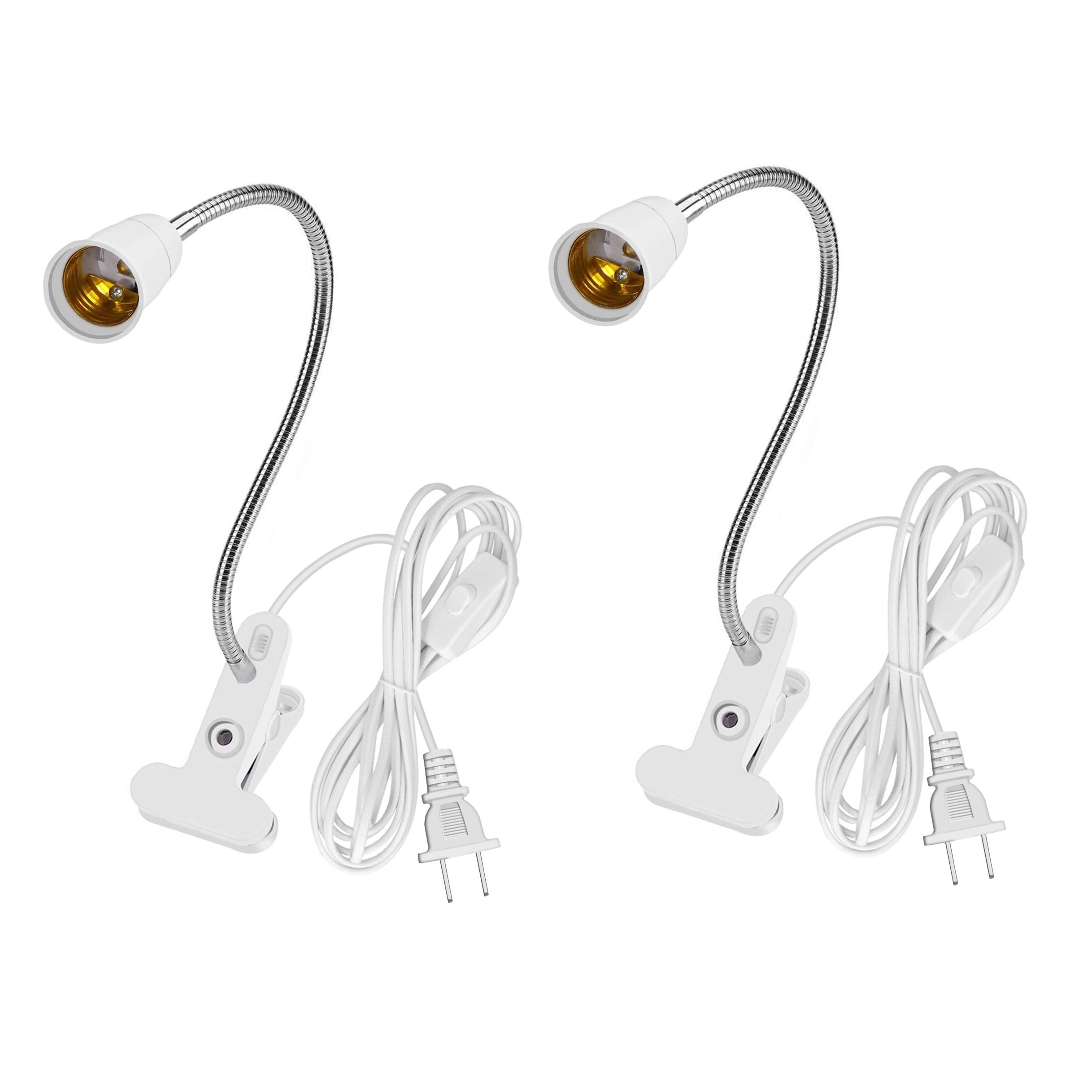 2-Pack Aluminum Wire Neck Clip Light Socket with Switch & 6.8ft Cable - Adjustable E26/E27 Desk Clip Lamp Holder for Aquarium, Plant Growth & Workspace Lighting