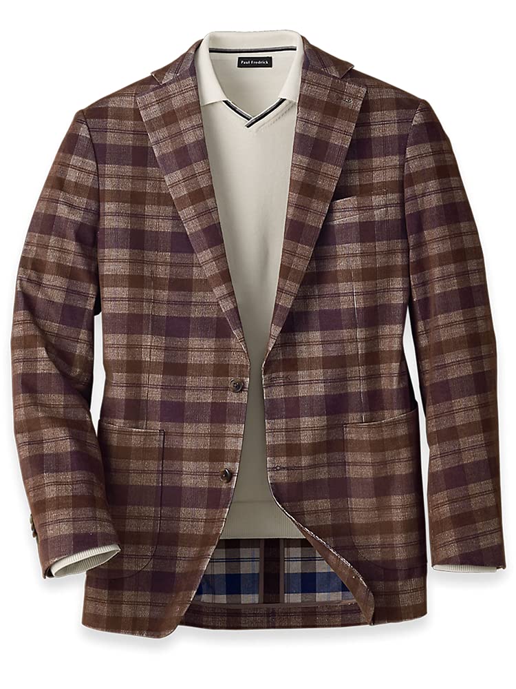 Paul Fredrick Men's Corduroy Plaid Notch Lapel Sport Coat - Classic Casual Blazer for Business, Weddings & Fall Outfits