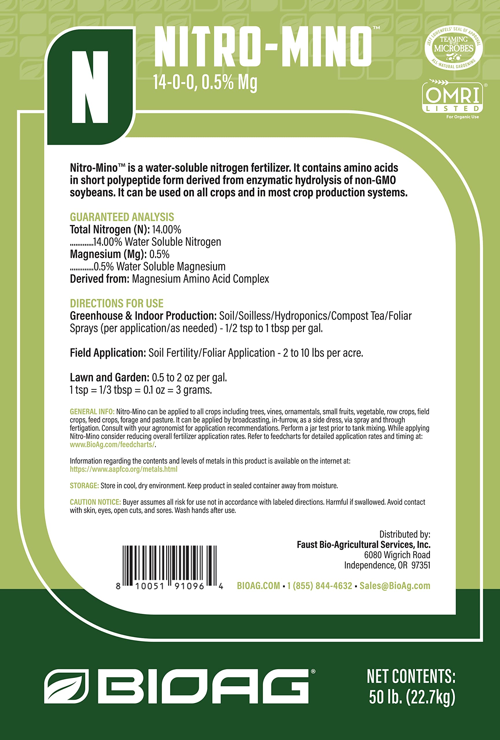 Nitro-Mino Organic Nitrogen Fertilizer with Amino Acids & Magnesium - 1.5 lbs for Lawns, Gardens & Indoor Plants | Boosts Growth & Greenery