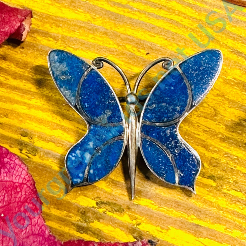 Vintage 975 Sterling Silver Lapis Lazuli Butterfly Brooch Pin - Elegant Jewelry Gift for Women, Perfect for Weddings, Parties & Special Occasions