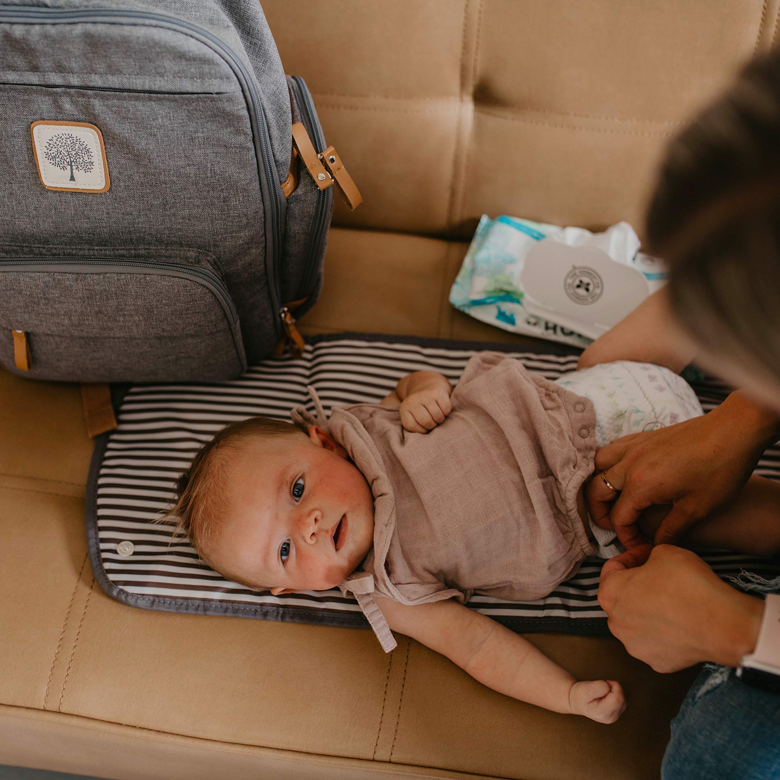 Parker Baby Portable Changing Pad for Diaper Changing On-The-Go - Waterproof Travel Changing Mat with Birch Bag - Perfect for Nursery, Travel, and Outdoor Use