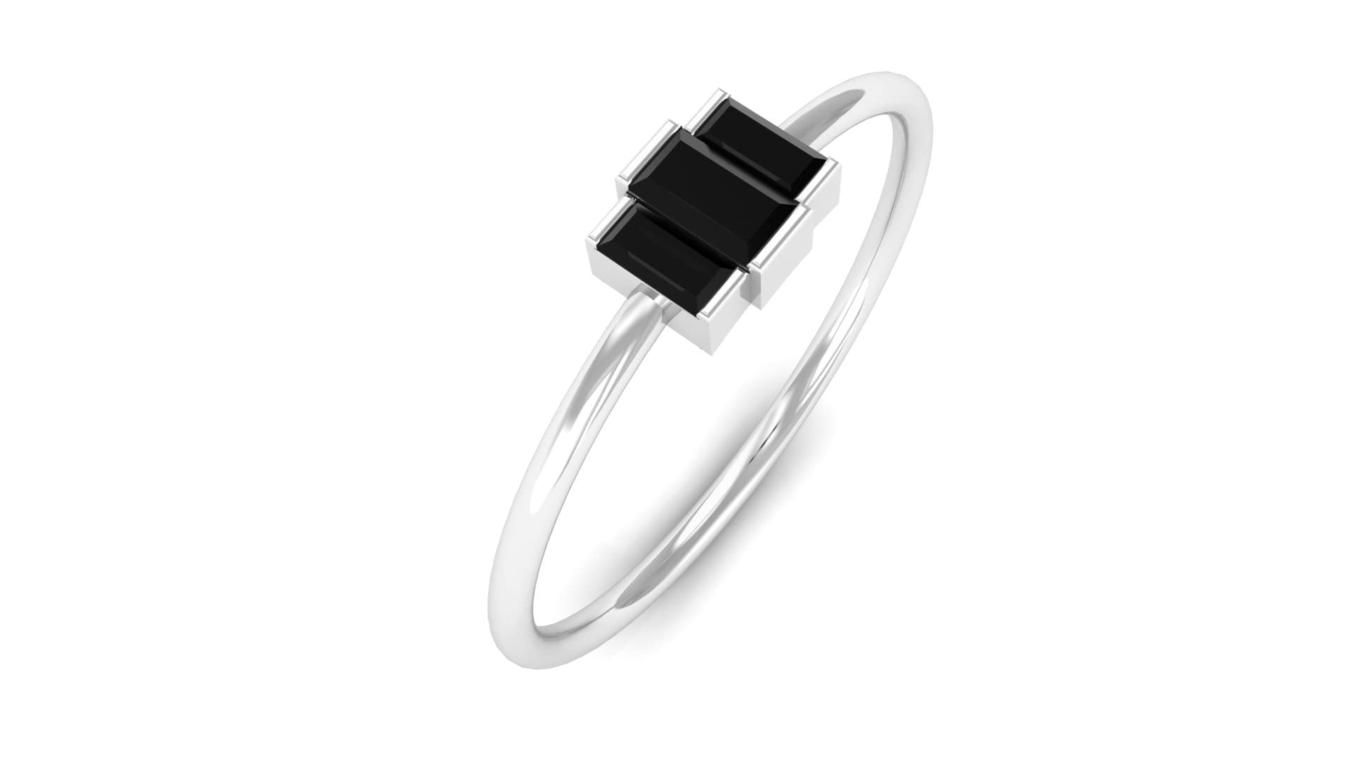 14K Solid Gold Baguette Cut Black Onyx Promise Ring - December Birthstone Jewelry for Women, Dainty Three Stone Engagement Ring for Girlfriend, Anniversary Gift for Her