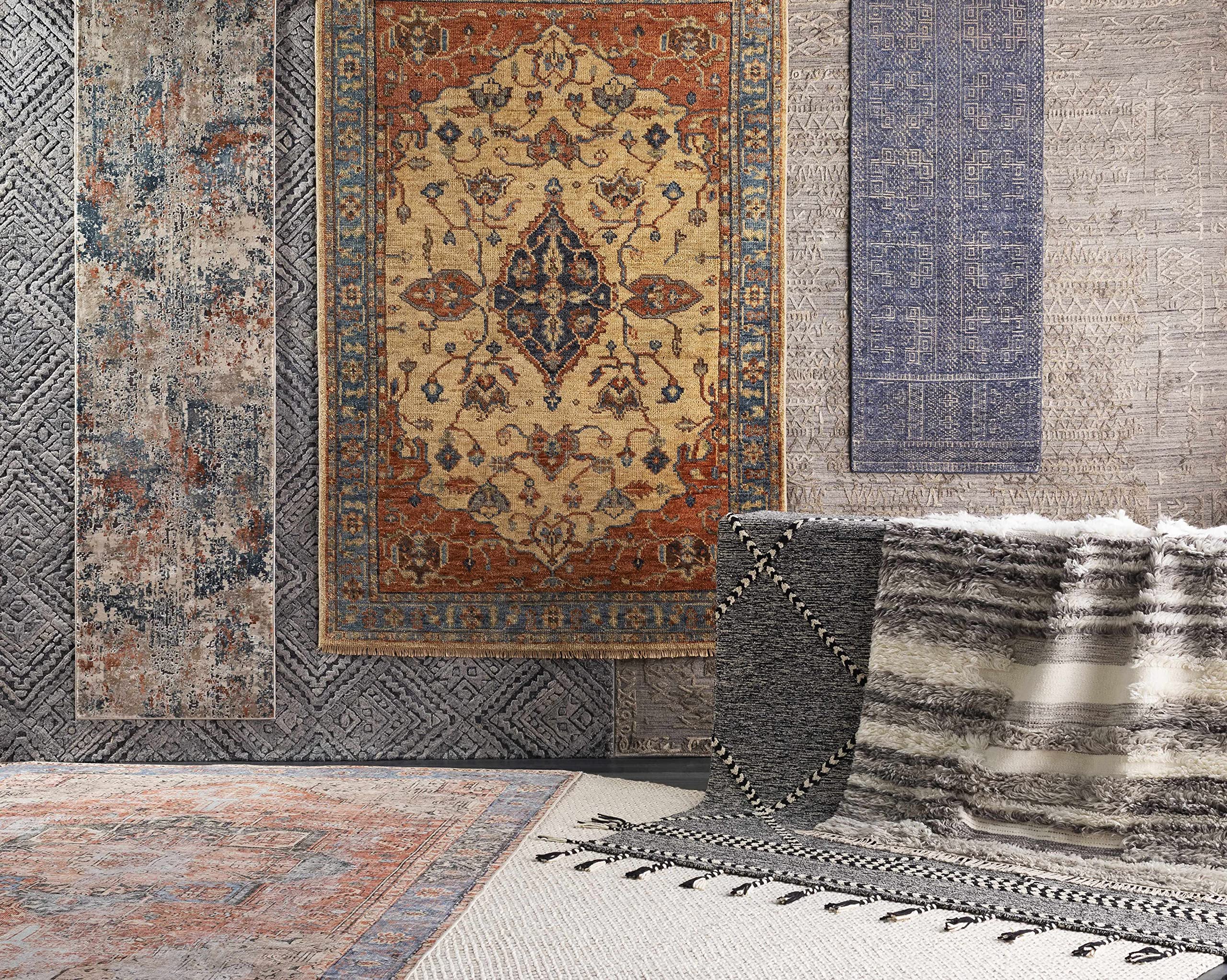 Premium Bowlus Wool Area Rug for Living Room & Bedroom - Traditional Design in Rust, Aqua, Ivory - 6' x 9' Soft & Durable - Perfect for Cozy Home Decor & High Traffic Areas