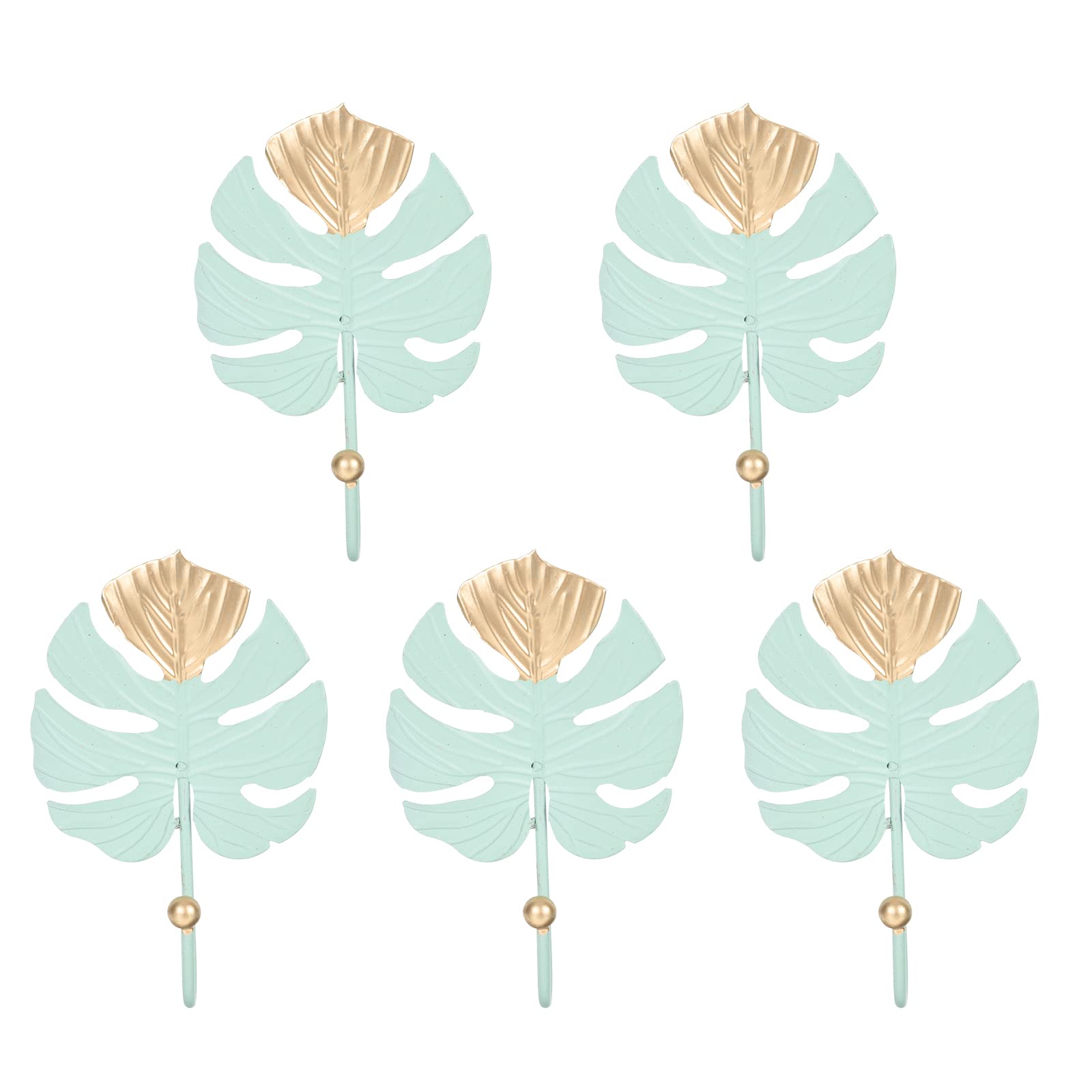 GANAZONO 5 Pack Monstera Leaf Wall Hooks - Decorative Iron Coat Hooks for Hanging Clothes, Hats, Bags & Home Decor - Perfect for Bedroom, Entryway, Bathroom & Living Room Organization
