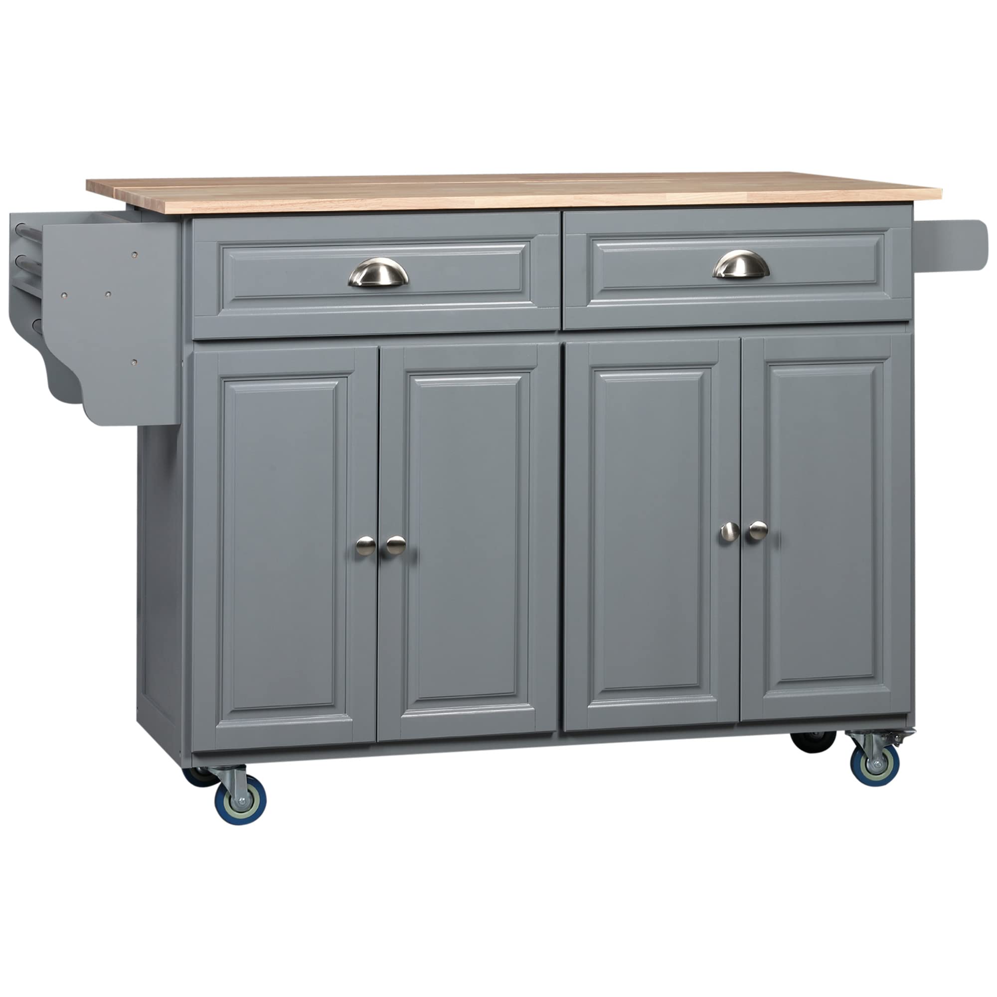 HOMCOM Rolling Kitchen Island Cart with Drop Leaf - Mobile Kitchen Cart with Rubber Wood Top, 2 Drawers & 2 Storage Cabinets - Versatile Island Table for Small Kitchen, Dining Room & Apartment - Space-Saving Dark Gray Kitchen Organizer for Cooking, Baking & Entertaining