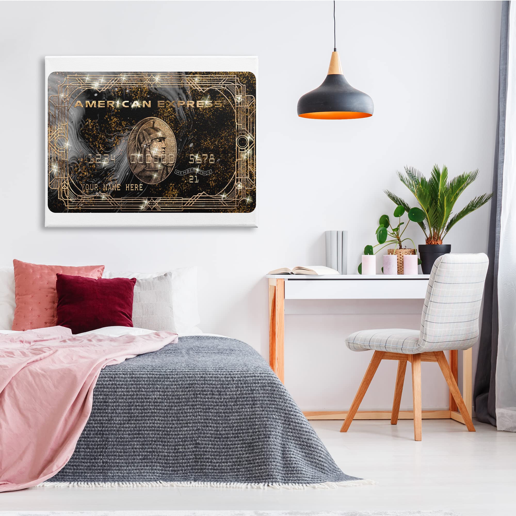 Stupell Industries Glam Fashion Card Chic Pattern Money Sparkle Canvas Wall Art - 48x36 Inches Yellow - Designed by Ziwei Li | Trendy Home Decor for Living Room, Bedroom & Office