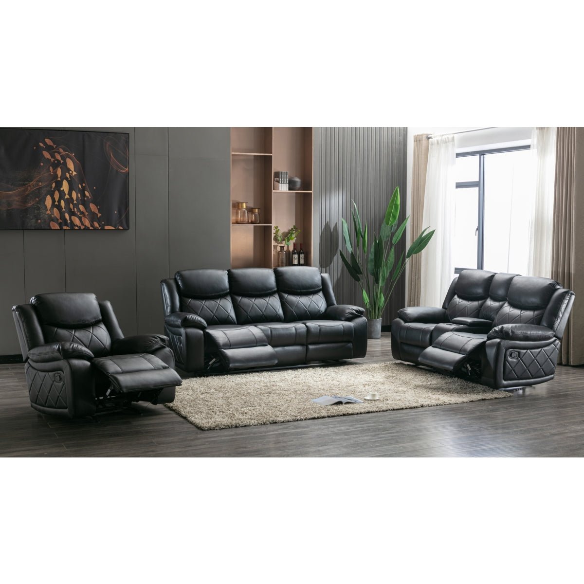 Bartholomew Black Reclining Sofa Set - Modern Comfortable Recliner Sectional for Living Room | Perfect for Movie Nights, Family Gatherings & Relaxation