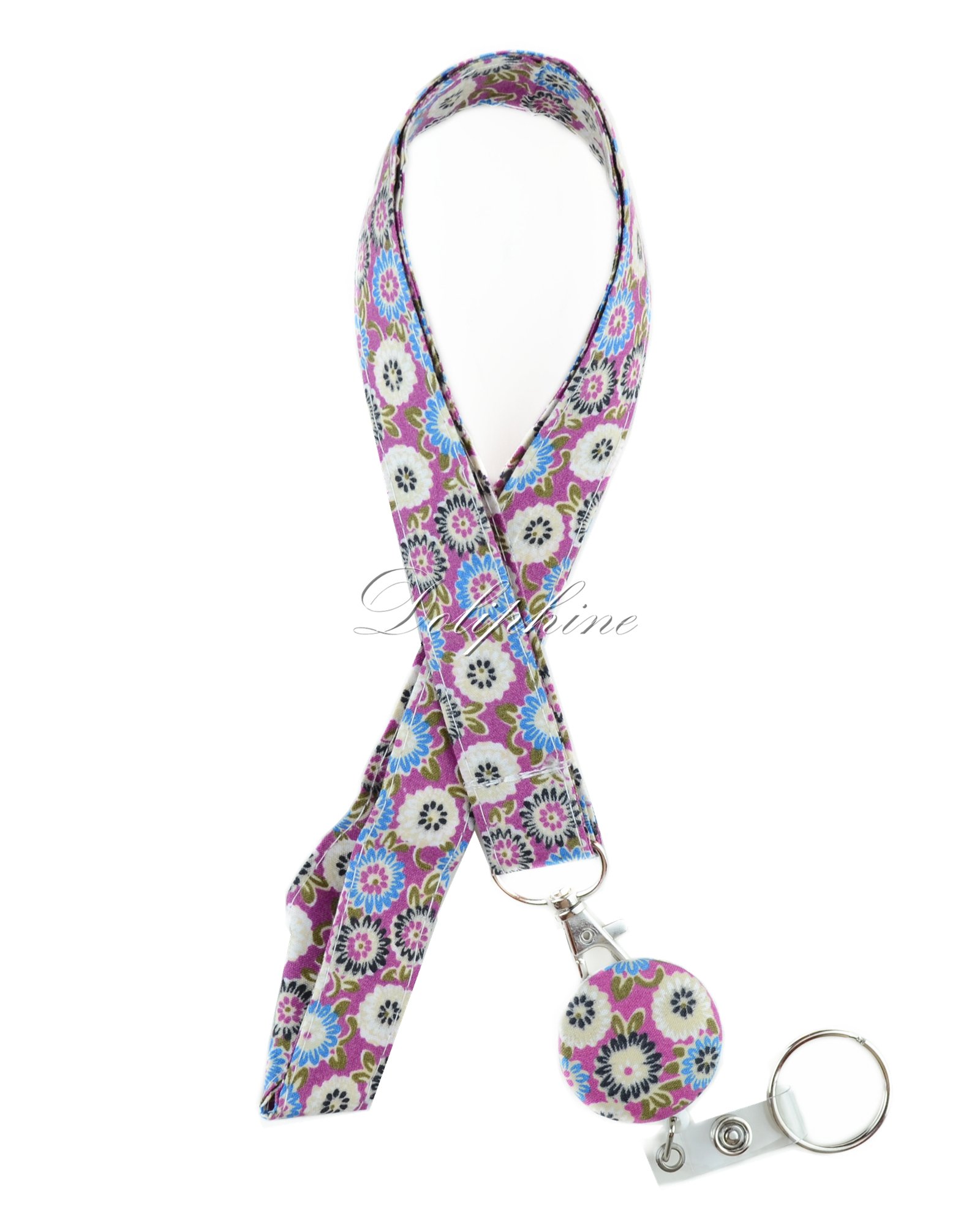 Double Layer Classic Fabric Neck Lanyard with Retractable Reel - Keychain & ID Badge Holder for Keys, Cell Phone & Work Accessories (Flower Purple) | Perfect for Office, School, Events & Conventions