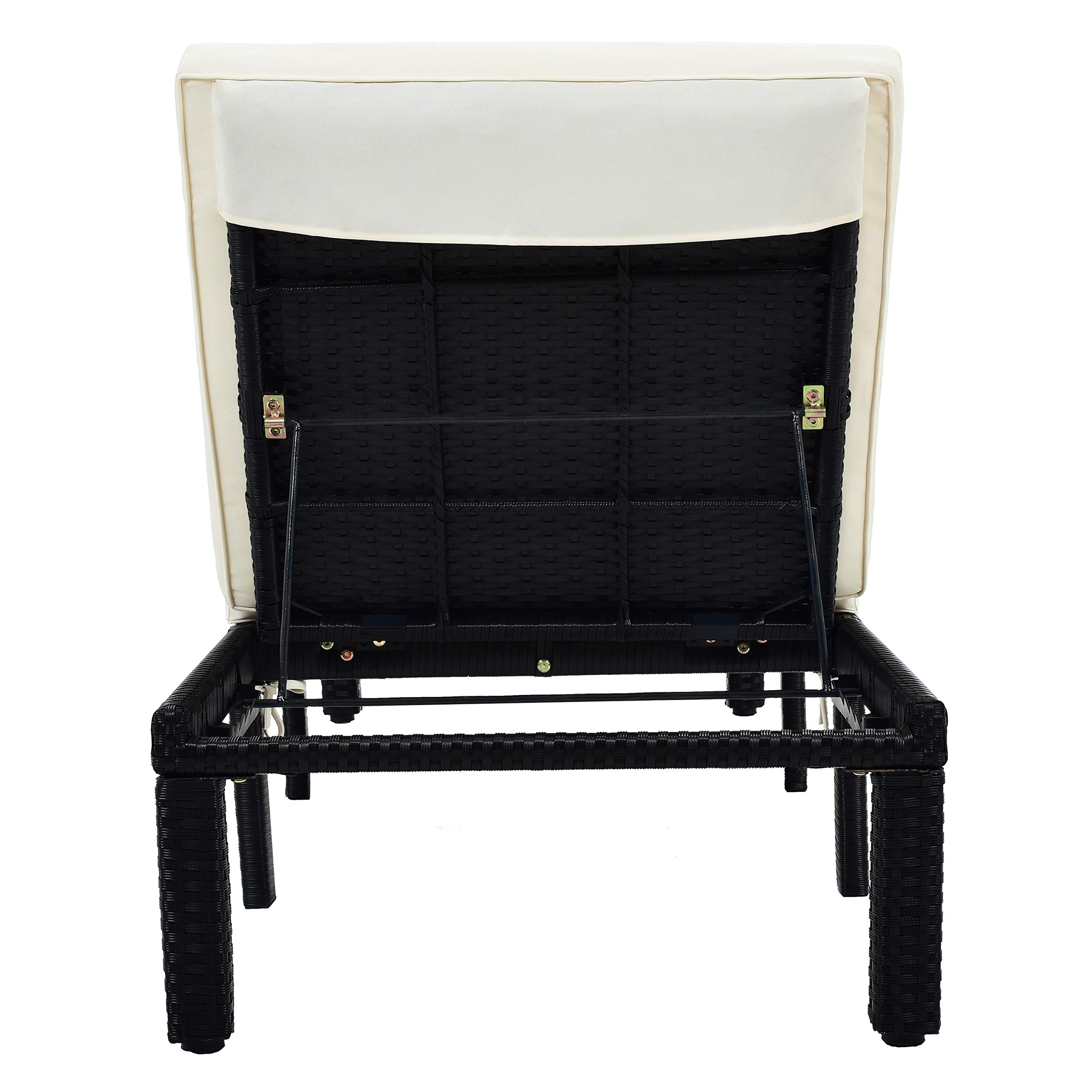 Outdoor Patio Recliner Chair - Adjustable PE Rattan Wicker Chaise Lounge with Removable Cushions, Sunbed for Poolside, Garden, Backyard Relaxation (Beige)