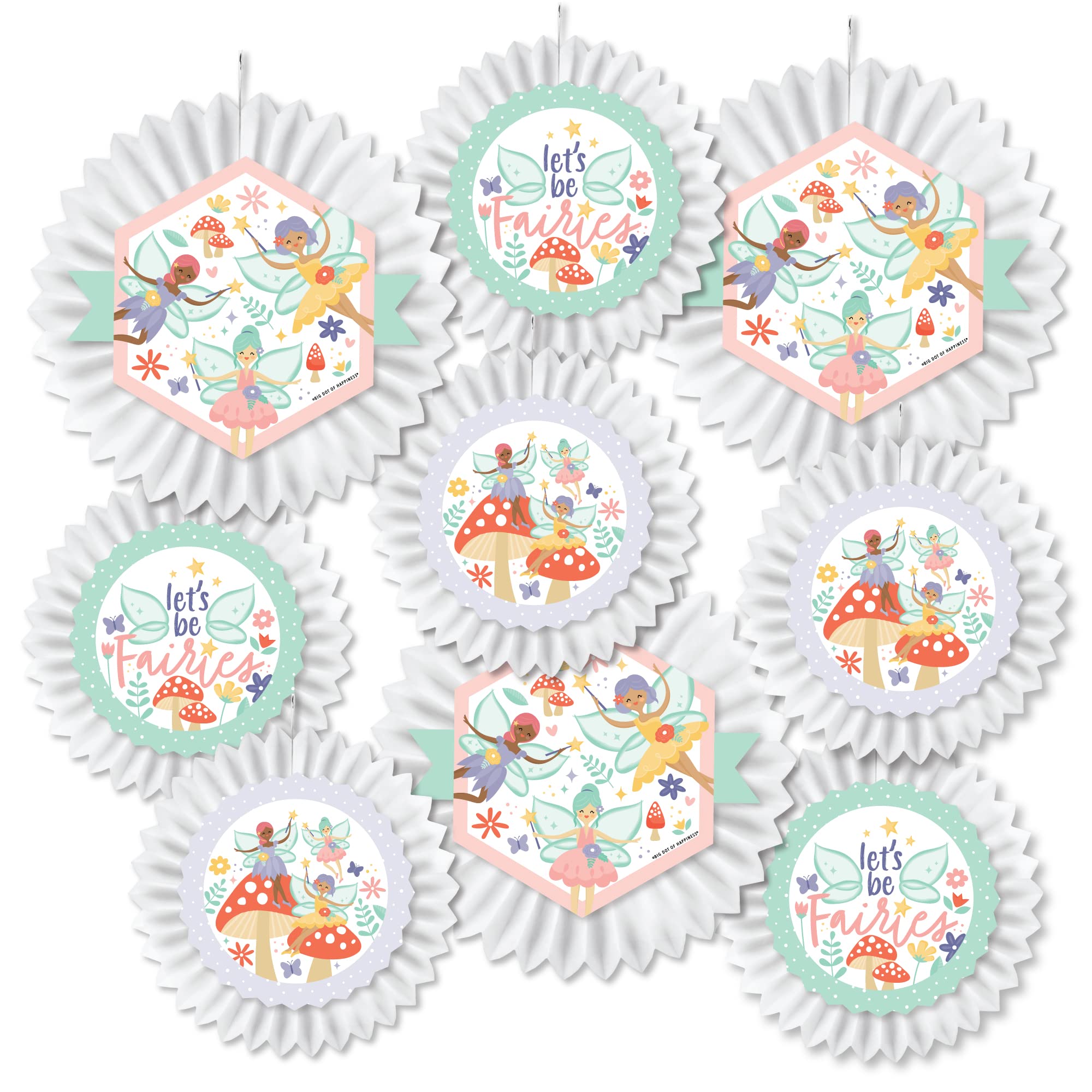 Big Dot of Happiness Let’s Be Fairies - Hanging Fairy Garden Birthday Party Tissue Decoration Kit - Set of 9 Paper Fans for Magical Fairy-Themed Parties, Baby Showers & Room Decor