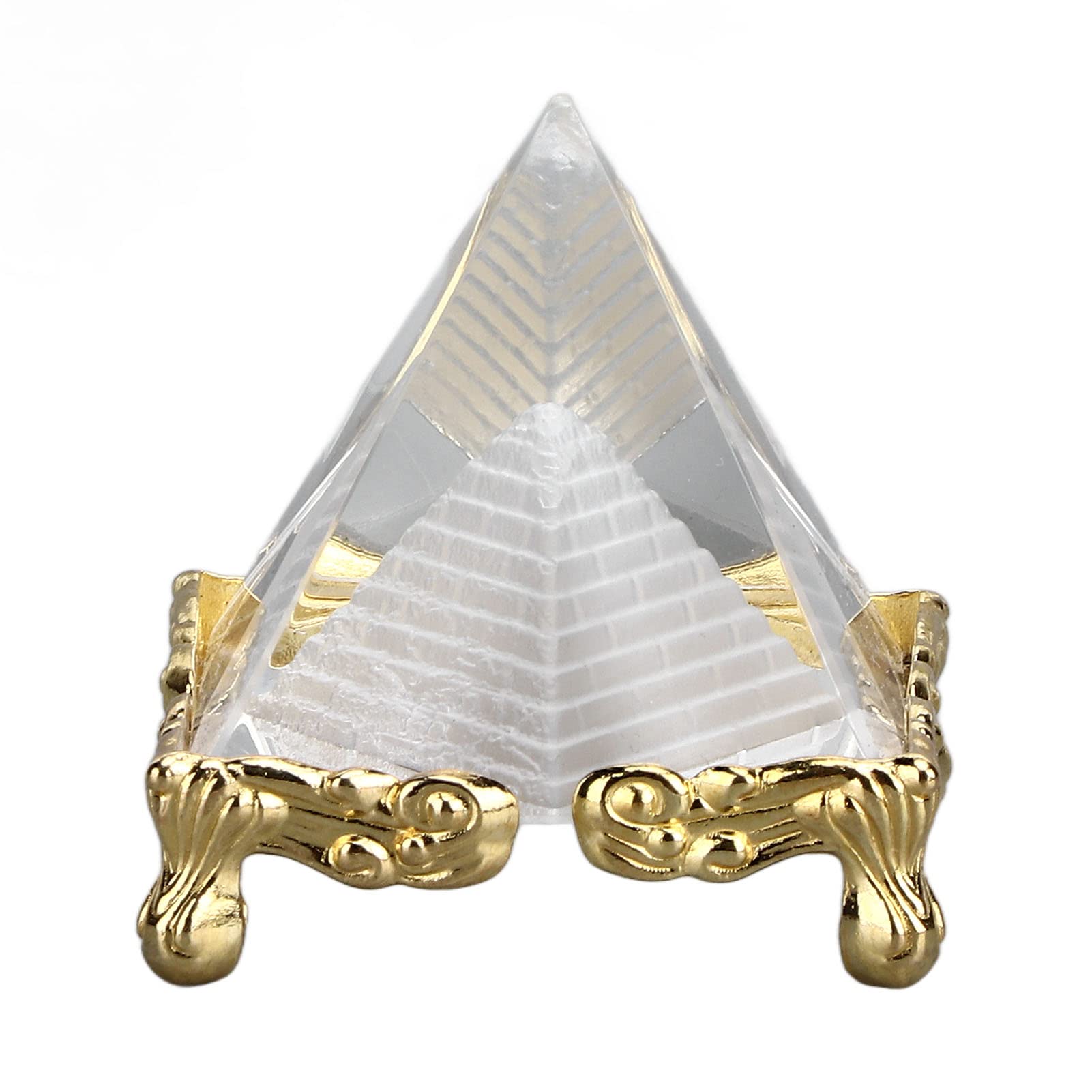 4CM Pyramid Prism Meditation Crystal - Energy Pyramid Ornament with Gold Stand for Spiritual Healing, Feng Shui, and Home Decor