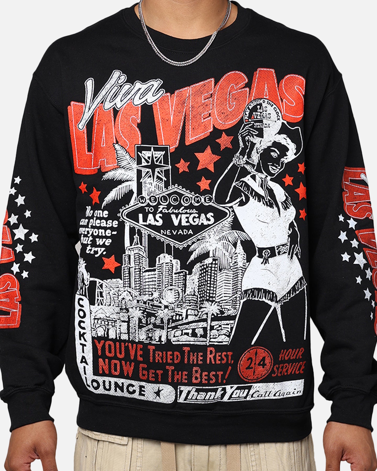 Vintage American Thrift Viva Las Vegas Graphic Crewneck Sweatshirt - Black | Retro Vegas Style for Casual Wear & Street Fashion