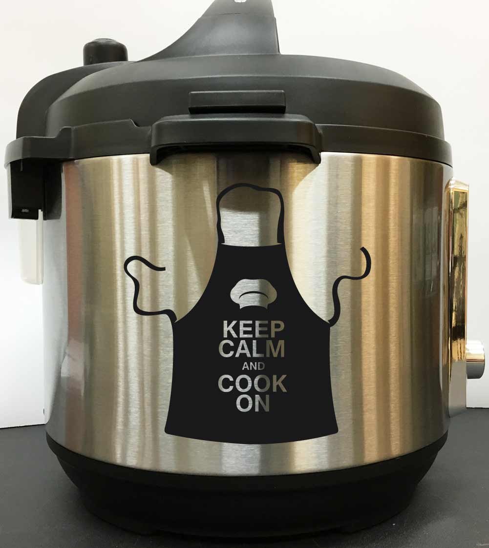 Keep Calm And Cook On Apron - Black Vinyl Decal Sticker for Instant Pot & Pressure Cooker | Perfect for Kitchen Decor, Gifts & Cooking Enthusiasts