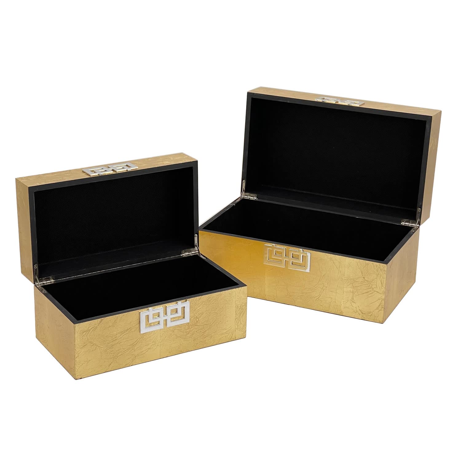 Galt International Wooden Storage Box Set with Hinged Lid - Classic Decorative Storage Box with Geometric Clasp for Bedroom, Living Room & Home Organization - Set of 2 (Gold Leaf) - Perfect for Jewelry, Keepsakes & Home Decor Display