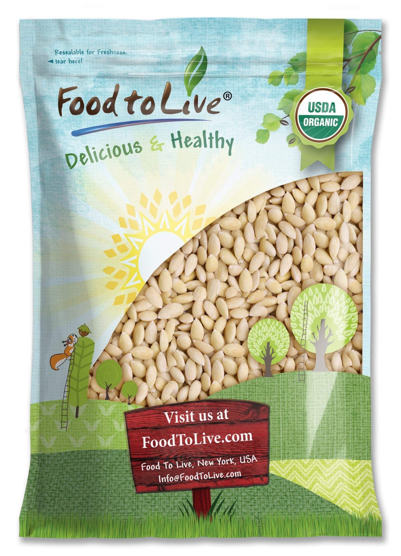 Food to Live Organic Blanched Whole Almonds, 8 Pounds - Non-GMO, Raw, Unsalted, Keto & Paleo Friendly, Kosher Certified, High in Protein, Fiber & Vitamin E | Bulk Almonds for Baking, Snacking, Smoothies & Healthy Recipes