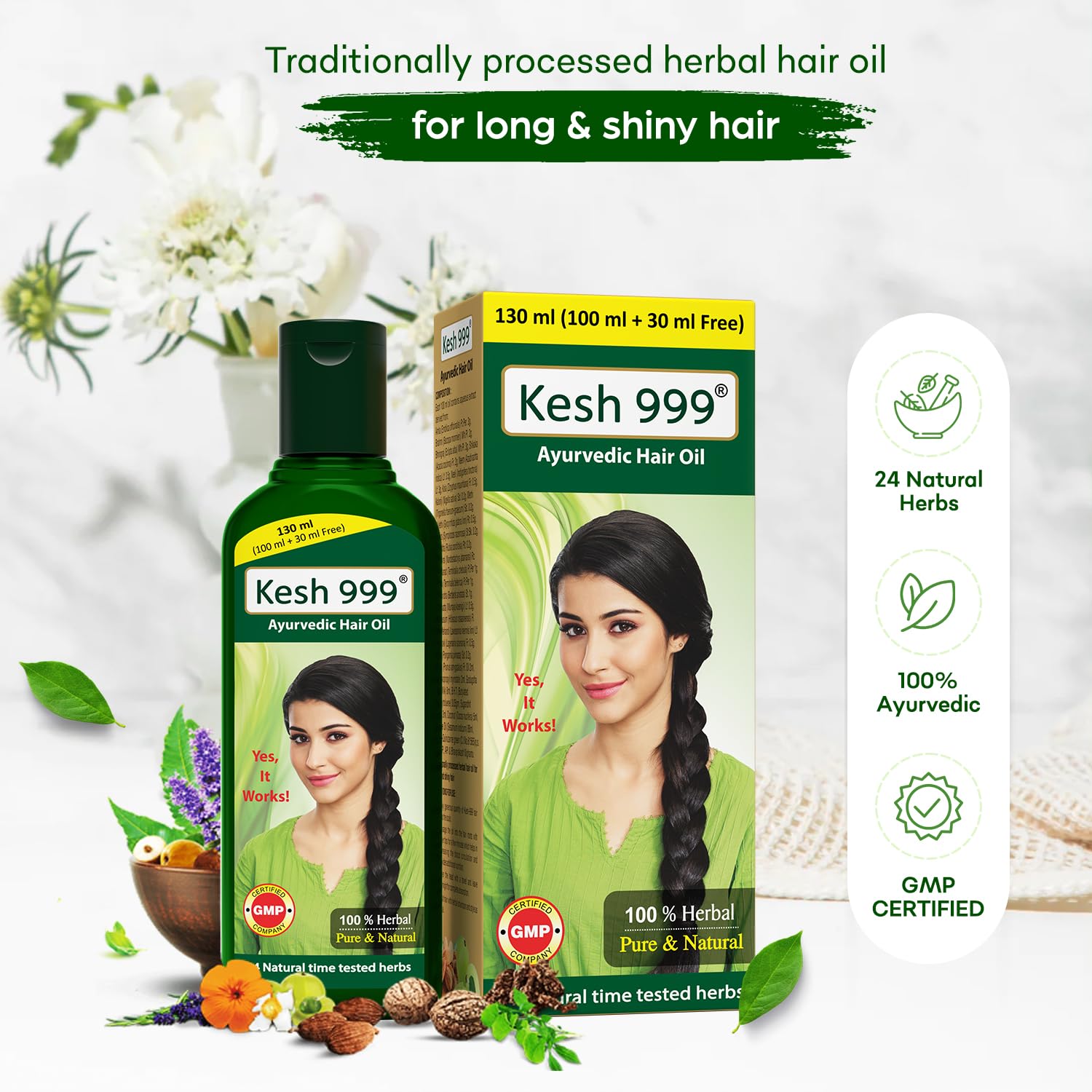 Kesh-999 Ayurvedic Hair Oil for Hair Growth | Anti-Hair Fall Treatment with 24 Natural Herbs Extract | Daily Nourishing Hair Care | Perfect for Dry, Damaged & Frizzy Hair | Pack of 1