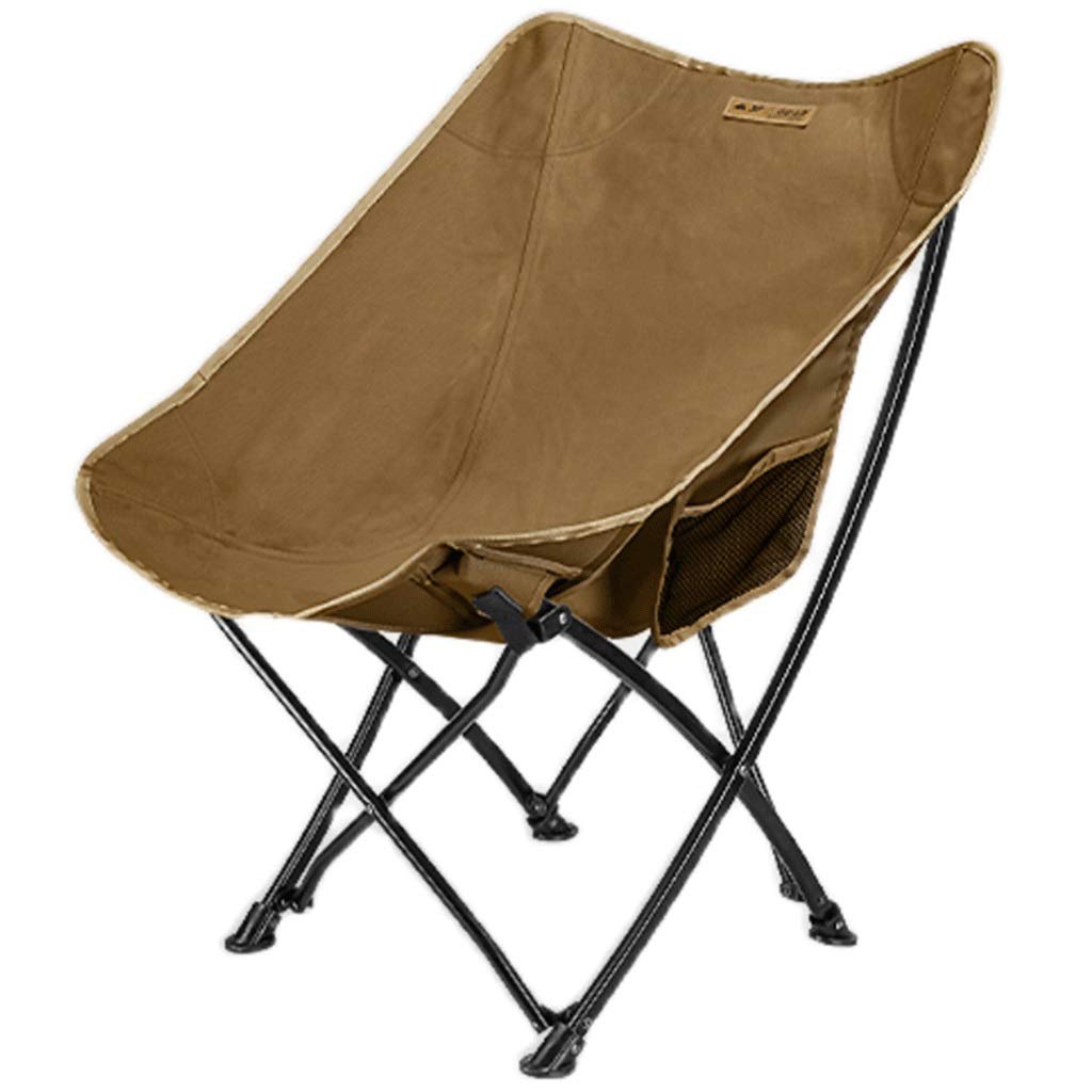 Portable Folding Camping Chair - Heavy Duty Cotton Fabric, Lightweight & Compact for Outdoor BBQ, Picnic, Beach, Travel, Home Use - Moon Chair (Brown, 59x74cm) - Perfect for Backyard, Park, Tailgating & Relaxation