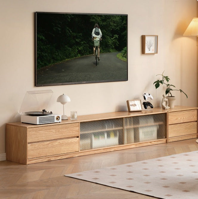 Solid Oak Wood TV Stand with Storage - Modern Entertainment Center for Living Room, Bedroom & Home Theater