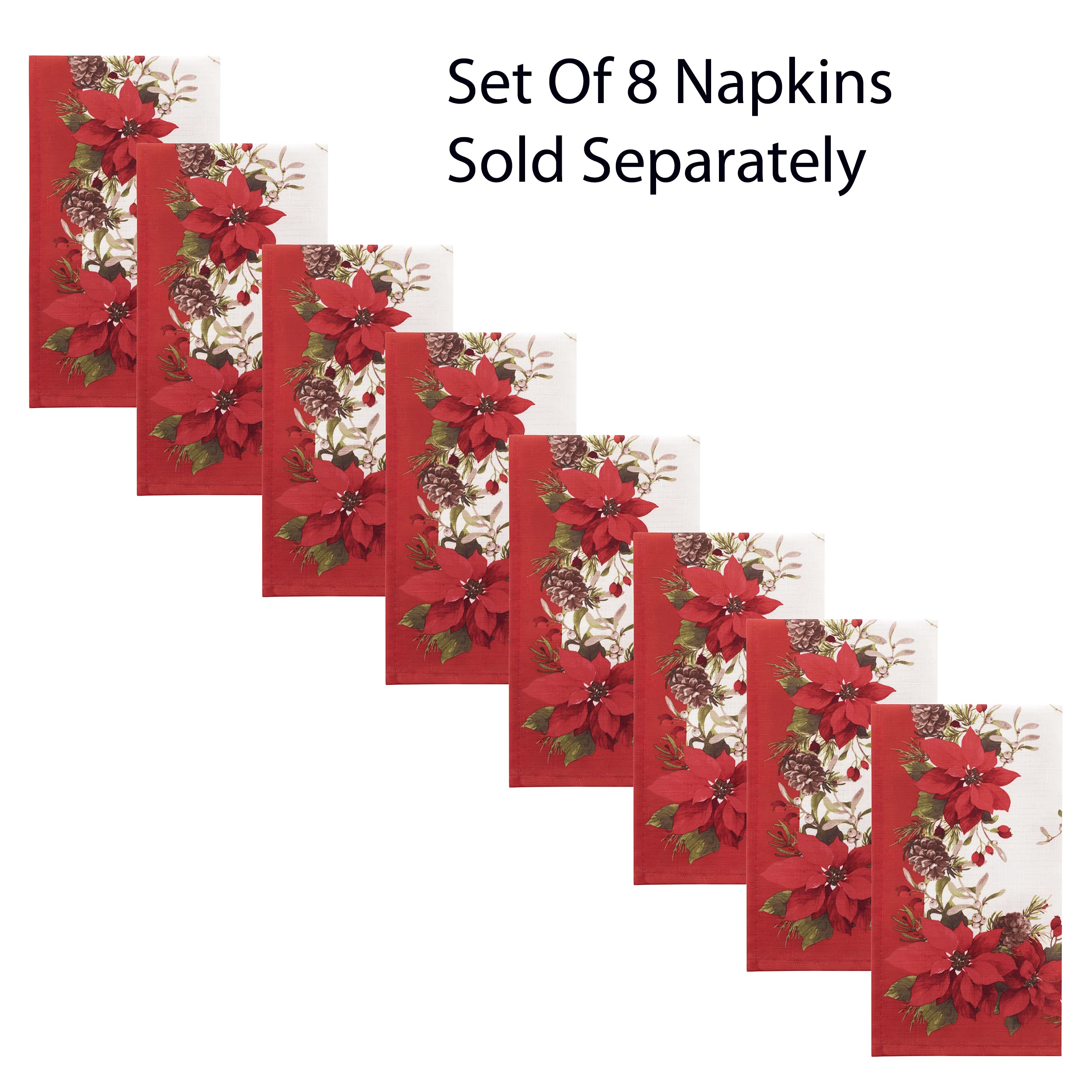 Newbridge Christmas Blooming Poinsettia Double Bordered Set of 4 Fabric Placemats - Holiday Red & White Poinsettia Dining Table Mats for Festive Decorations & Holiday Dinner Parties