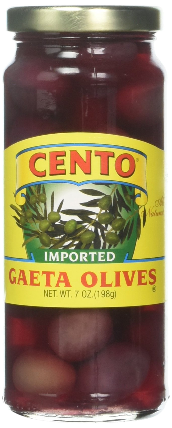 Cento Imported Gaeta Olives in Glass Jar, 7 oz (Pack of 6) - Perfect for Salads, Charcuterie Boards & Italian Recipes