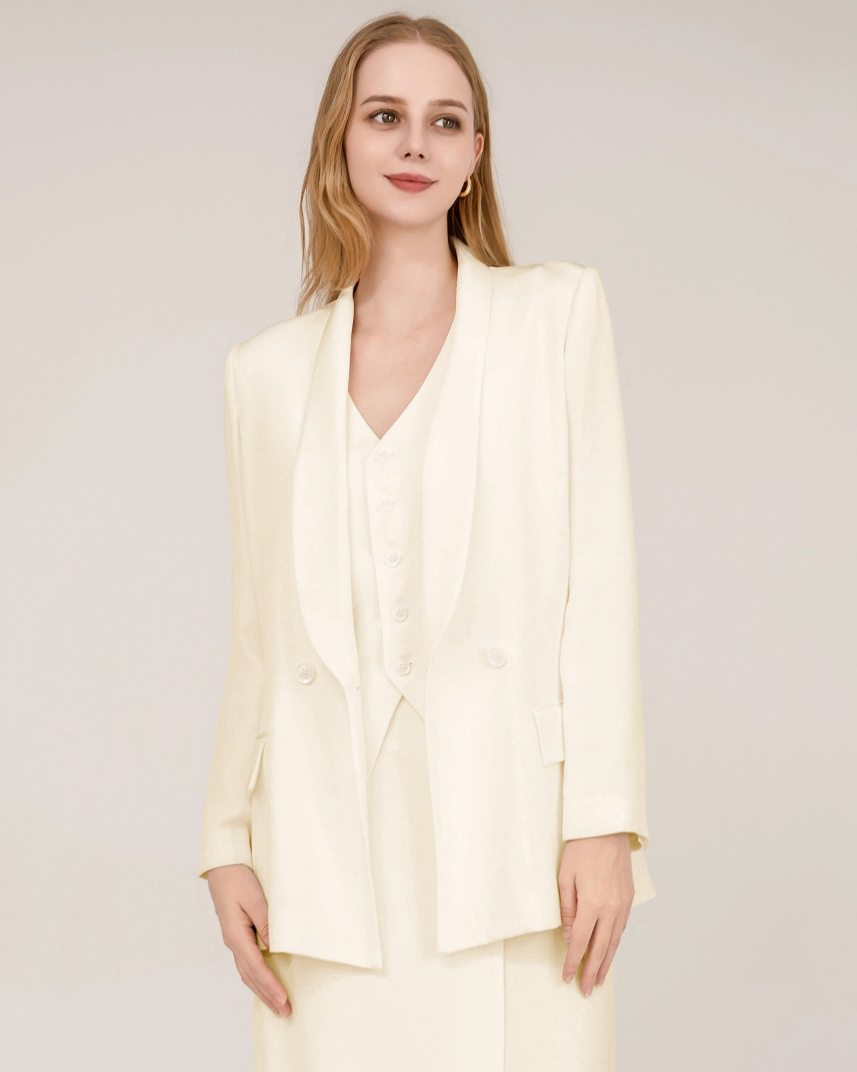 40 Momme Silk Shawl Collar Blazer for Women - Luxury Lightweight Wrap Jacket - Elegant Office & Evening Wear - Perfect for Business Meetings, Weddings & Special Occasions
