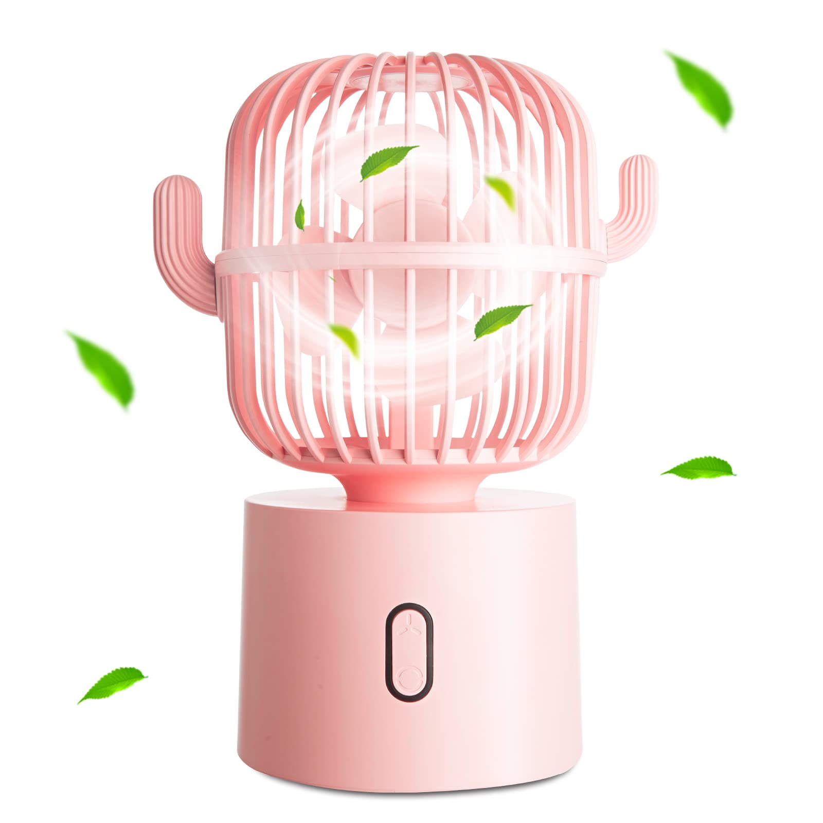 Cute Cactus USB Desk Fan - Mini Quiet Portable Office Fan with 80° Rotation & 3 Speed Settings - Strong Breeze Personal Table Fan for Home, Office, Dorm - Pink Desktop Decor (Ideal for Work, Study & Bedroom Cooling)