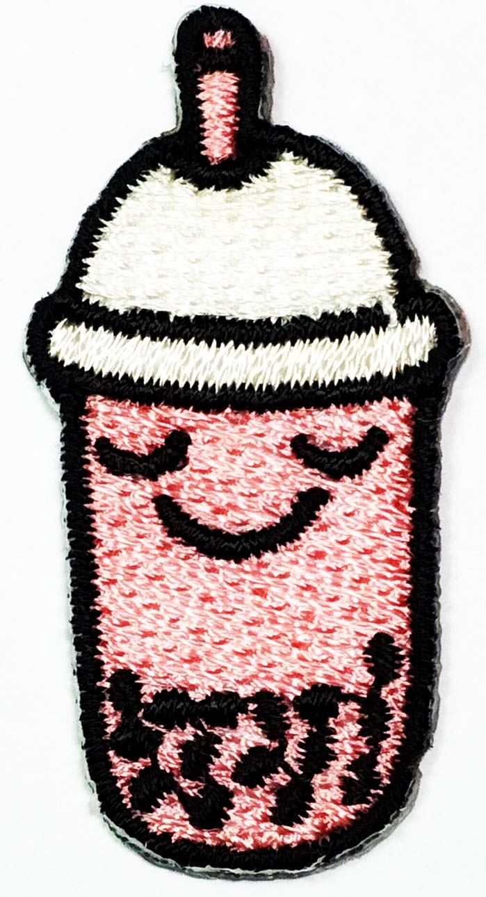 Mini Strawberry Fresh Milk Shake Smoothie Iron-On Patch - Handmade Fashion Embroidery for Clothing, Hats & Backpacks | Cute DIY Decoration for T-Shirts, Jackets, Polo Shirts & Birthday Gifts