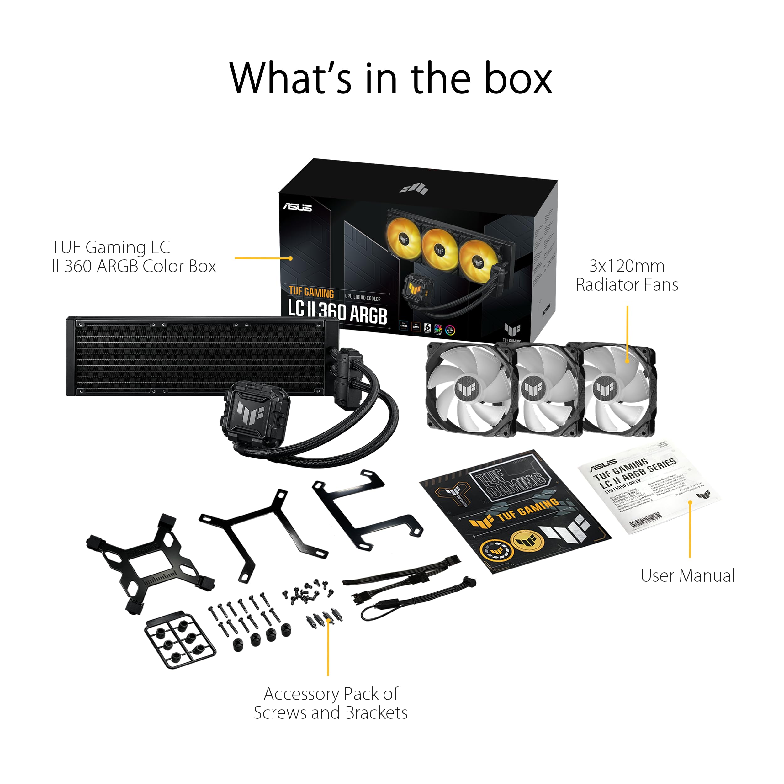 ASUS TUF Gaming LC II 360 ARGB AIO Liquid CPU Cooler - 3X 120mm ARGB Radiator Fans, Aura Sync RGB Lighting, Reinforced Tubing, 6-Year Warranty | Compatible with Intel & AMD CPUs | Perfect for Gaming PC Builds & High-Performance Workstations