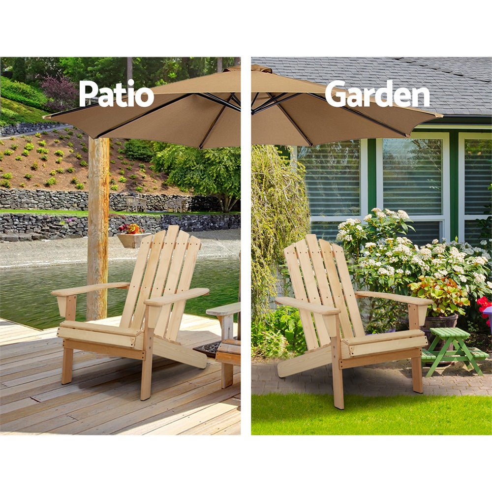 3PC Natural Wood Adirondack Outdoor Table and Chairs Set - Patio, Garden, Beach Furniture for Relaxing in Backyard or Seaside