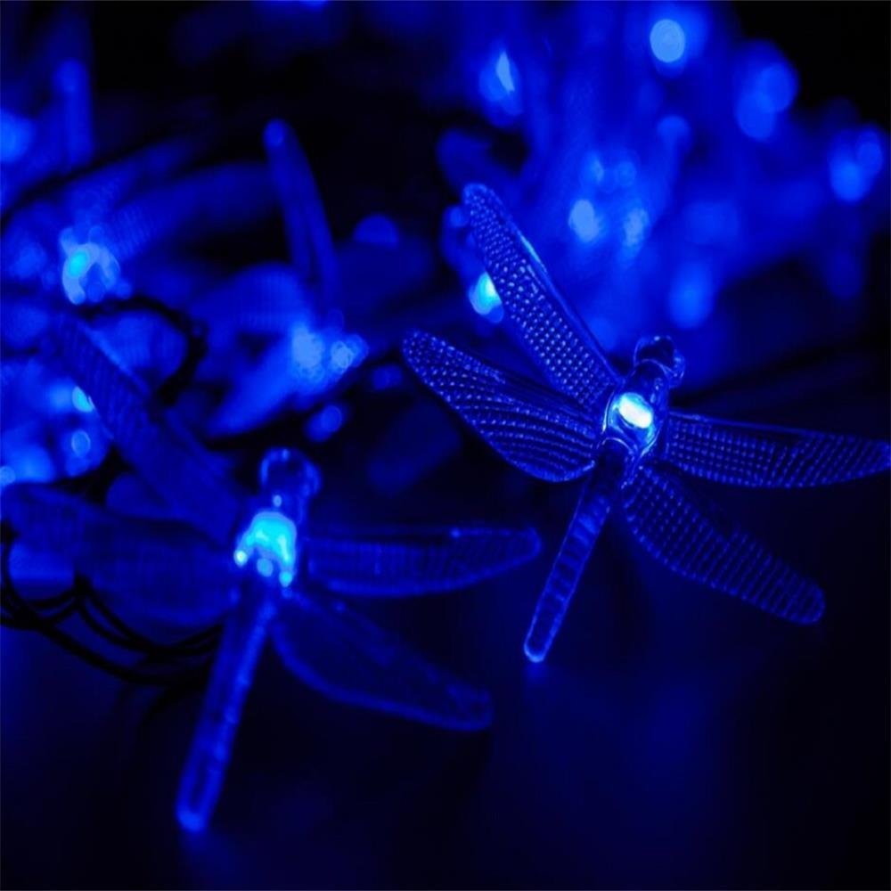 Solar Powered String Lights Waterproof - 19.7ft 30LED Dragonfly Fairy Lights with 8 Lighting Modes, Decorative Outdoor Lighting for Garden, Patio, Fence, Lawn, Party & Indoor Home Decor (Blue) - Perfect for Wedding, Christmas, Halloween, Backyard & Landscape Lighting