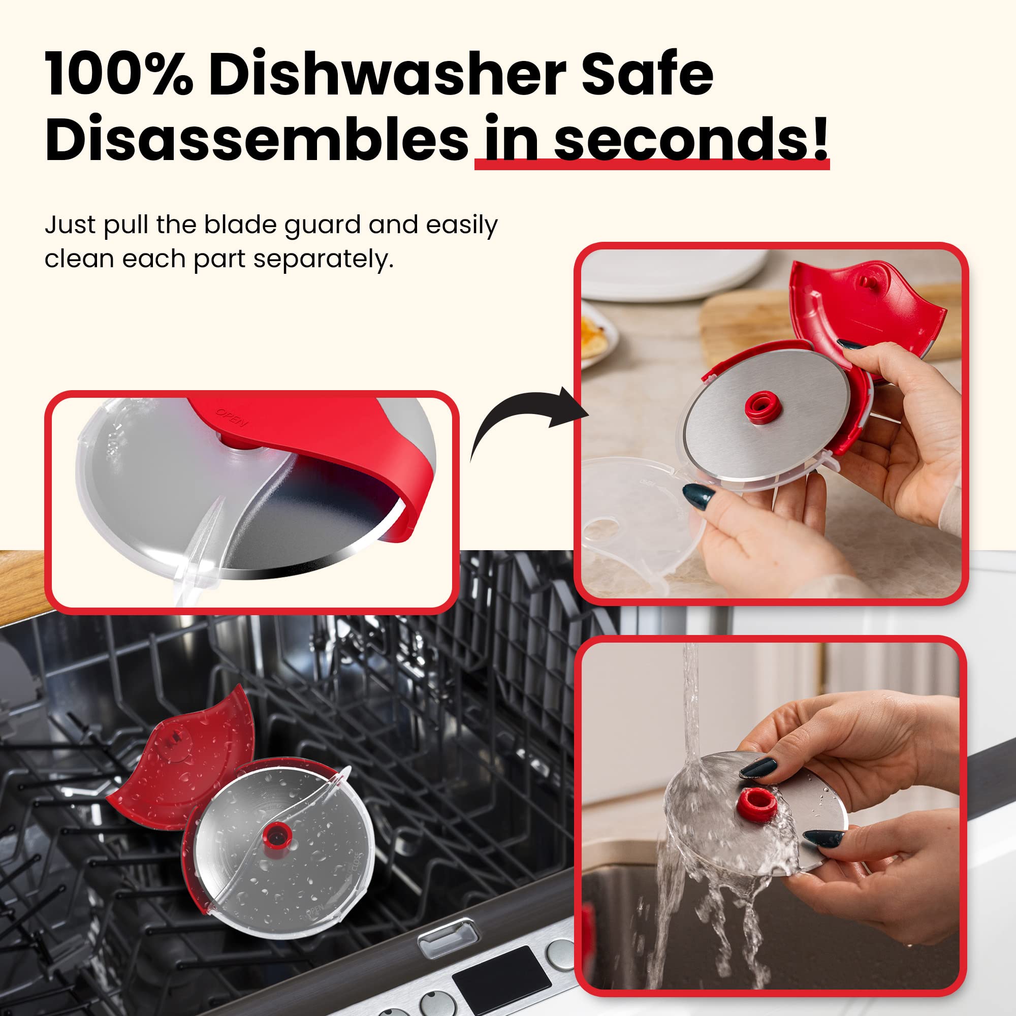 Premium Stainless Steel Pizza Cutter Wheel - Razor Sharp Detachable Blade with Safety Cover - Ergonomic Non-Slip Handle for Easy Slicing & Cleaning - Perfect for Home Kitchens, Pizza Parties & Restaurant Use