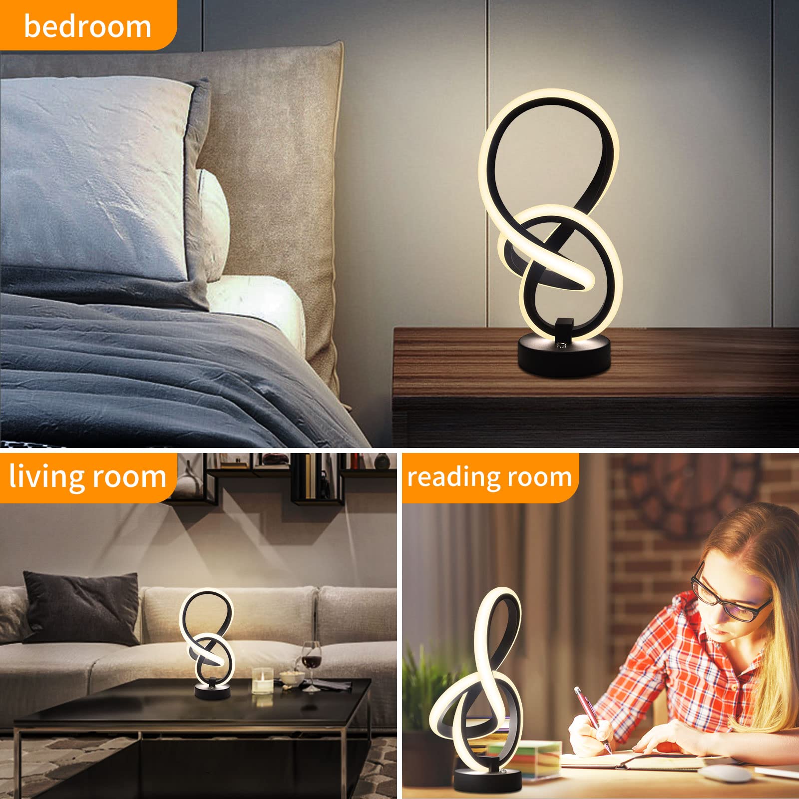 Vocevos Modern RGB Spiral Desk Lamp - 11 Inch Touch Control LED Table Lamp with 3-Way Dimmable & 10 Lighting Modes | Ambient Bedside Lamp for Living Room, Bedroom, Office, Nightstand | Perfect for Study, Work, Gaming, Home Decor, Reading, Home Office, Romantic Dinner, Meditation, Kids Room, Photography, Dorm | Ideal Gift for Christmas, Birthday & Housewarming
