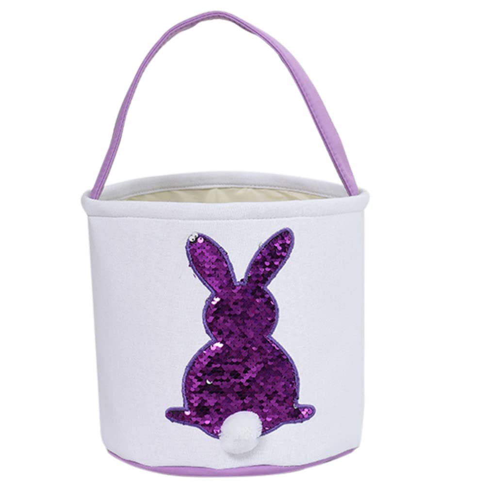 ABOOFAN Easter Bunny Basket Bag - Canvas Tote with Rabbit Print & Fluffy Tail - Perfect for Kids Easter Egg Hunts, Candy Collection & Party Favors - Ideal for Easter Celebrations, Gift Giving & Spring Festivities