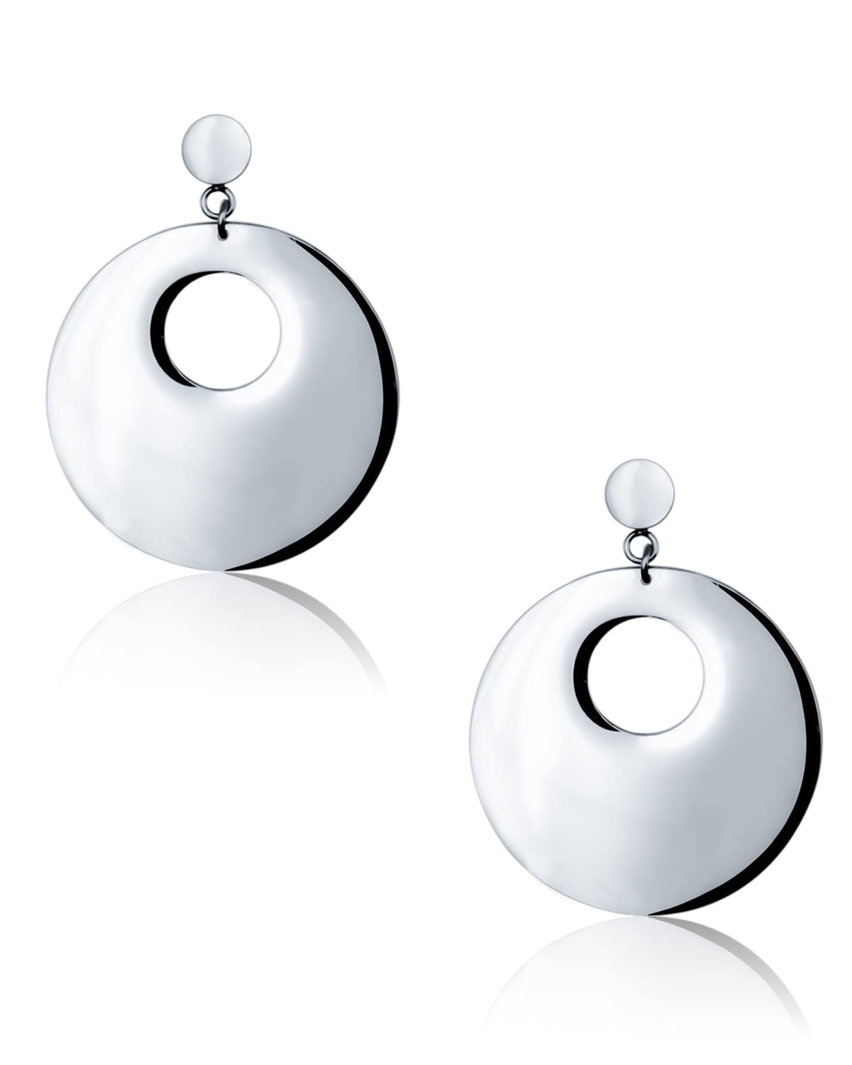 Hypoallergenic 316L Surgical Steel Titanium Disc Earrings for Women - Silver Tone Round Drop Earrings with Center Hole - Perfect for Sensitive Ears & Everyday Wear