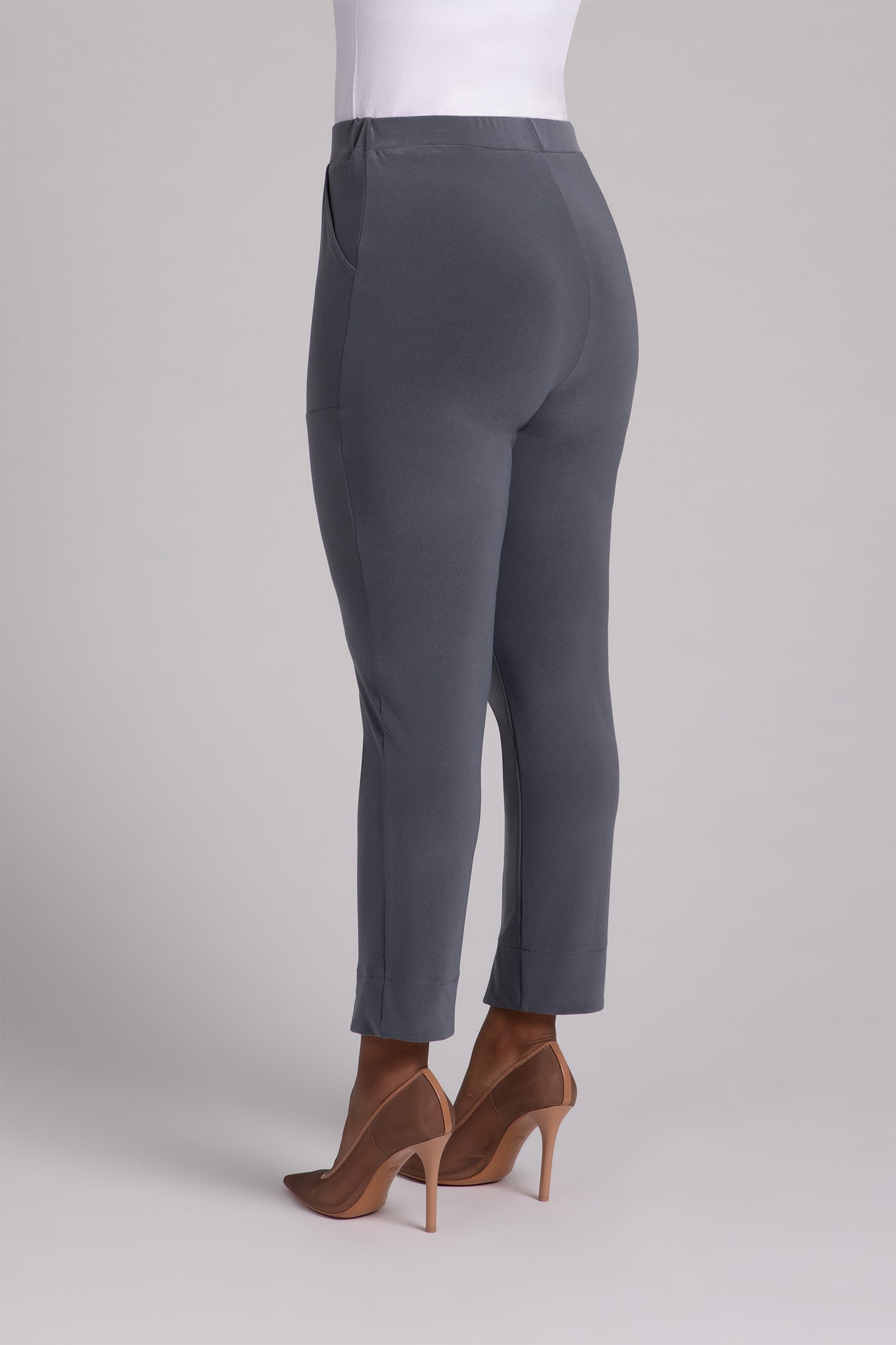 Hepburn Ankle Pants for Women - Melange Gunmetal Stretch Trousers | Comfortable Office Wear & Casual Outfits