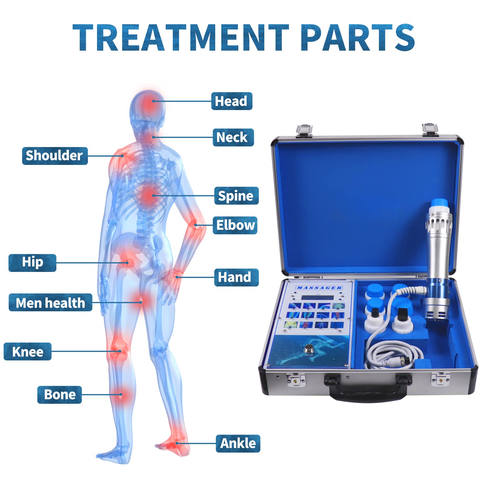 Professional Shock Wave Therapy Machine for Pain Relief - 7 Interchangeable Massage Heads for Deep Tissue & Muscle Relaxation - Ideal for Athletes, Physical Therapy & Home Use