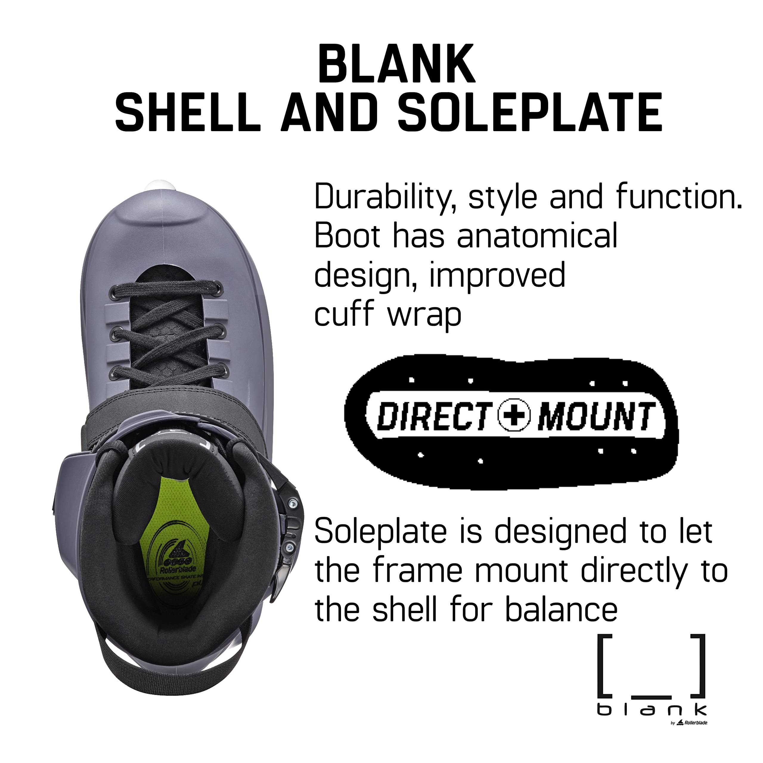 Rollerblade Blank Team Unisex Adult Fitness Inline Skates - Gray Urban Performance Skates for Men & Women - Perfect for Outdoor Exercise, Commuting & Recreational Skating