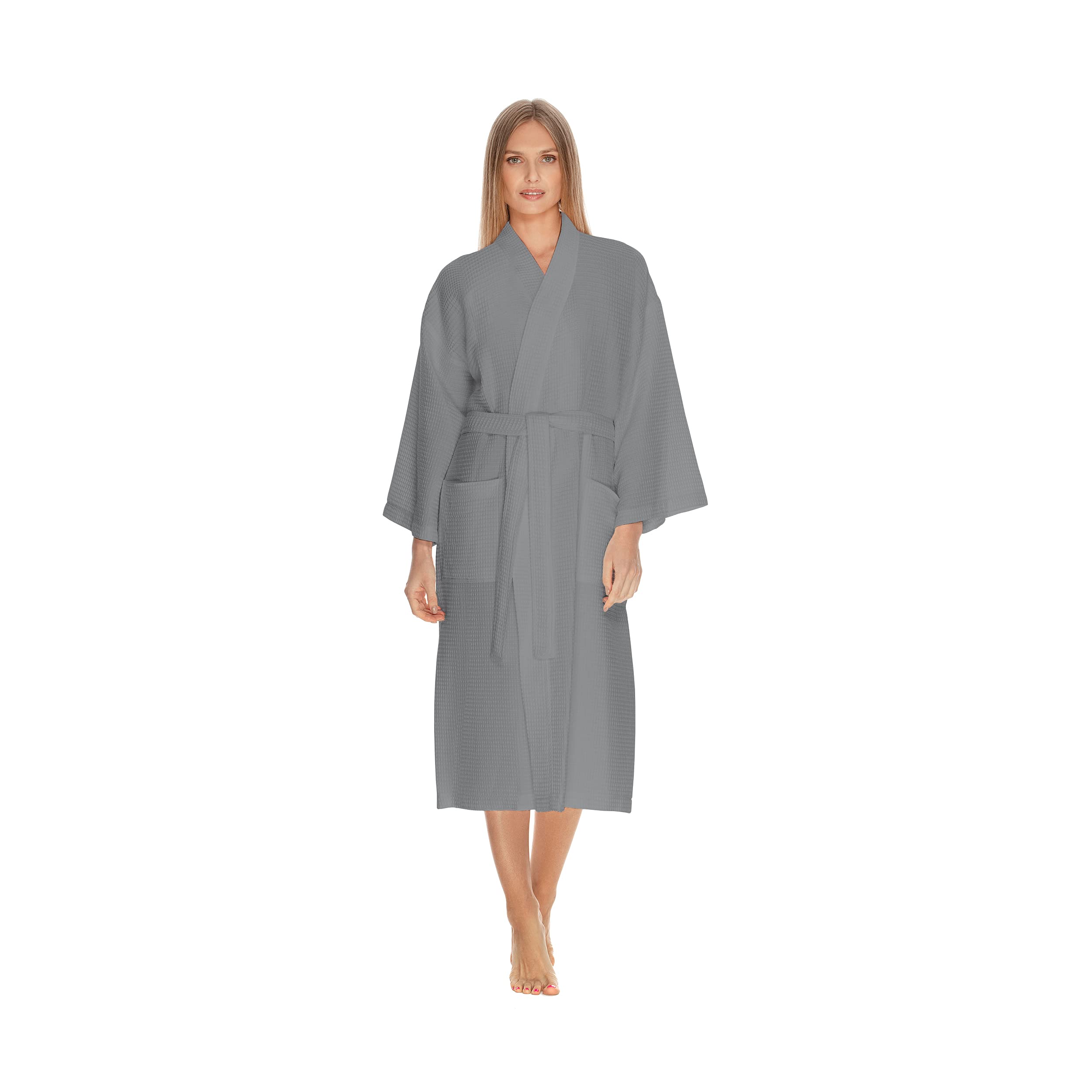 BOCA TERRY Women's Waffle Knit Robe - Soft Long Cotton Kimono Bathrobe for Spa, Hotel & Home Relaxation