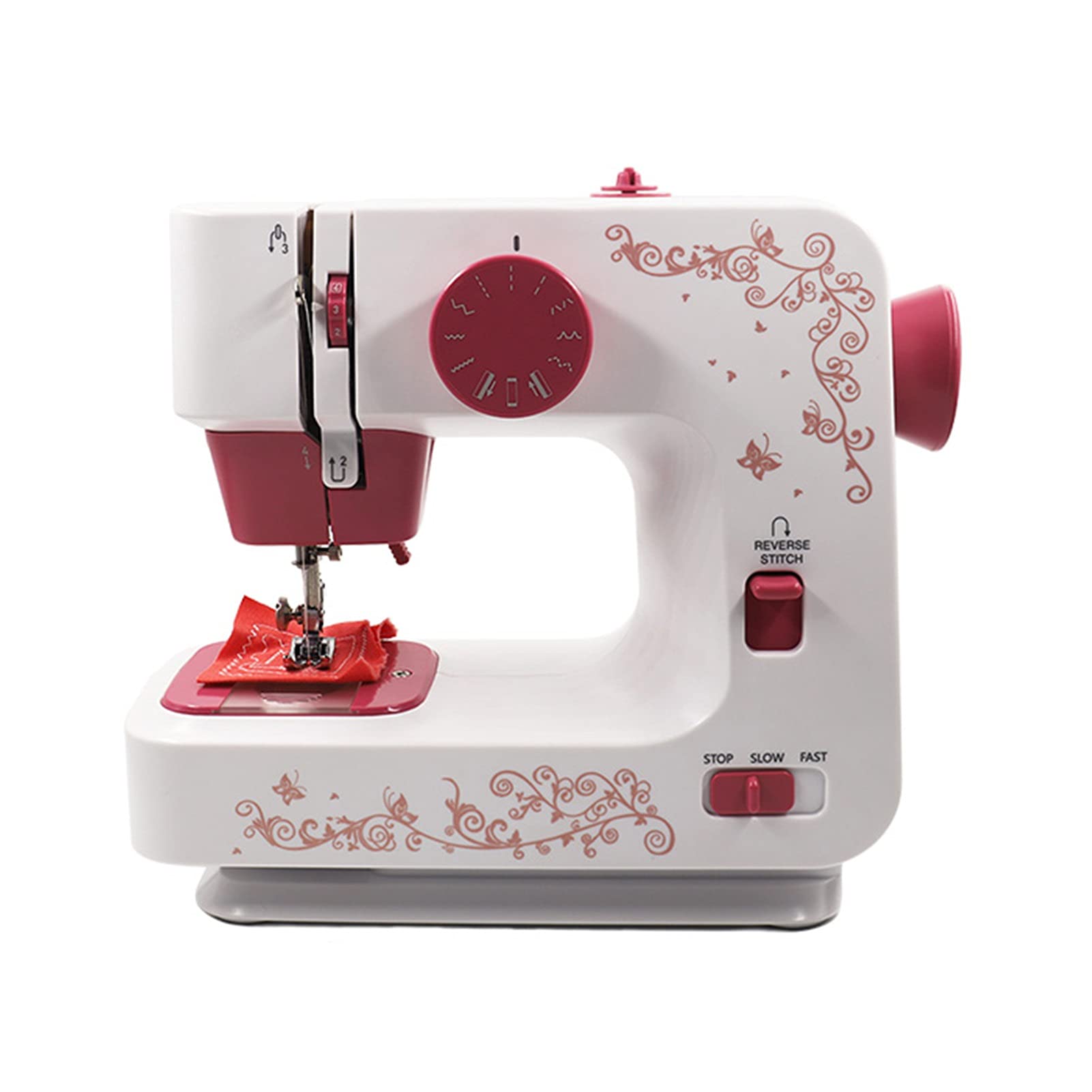 AMDHZ Automatic Household Sewing Machine with Backstitch & Buttonholing - 12 Stitch Battery Operated DIY Pink Sewing Machine (30X15X32cm) for Home Tailoring, Craft Projects & Fabric Repair