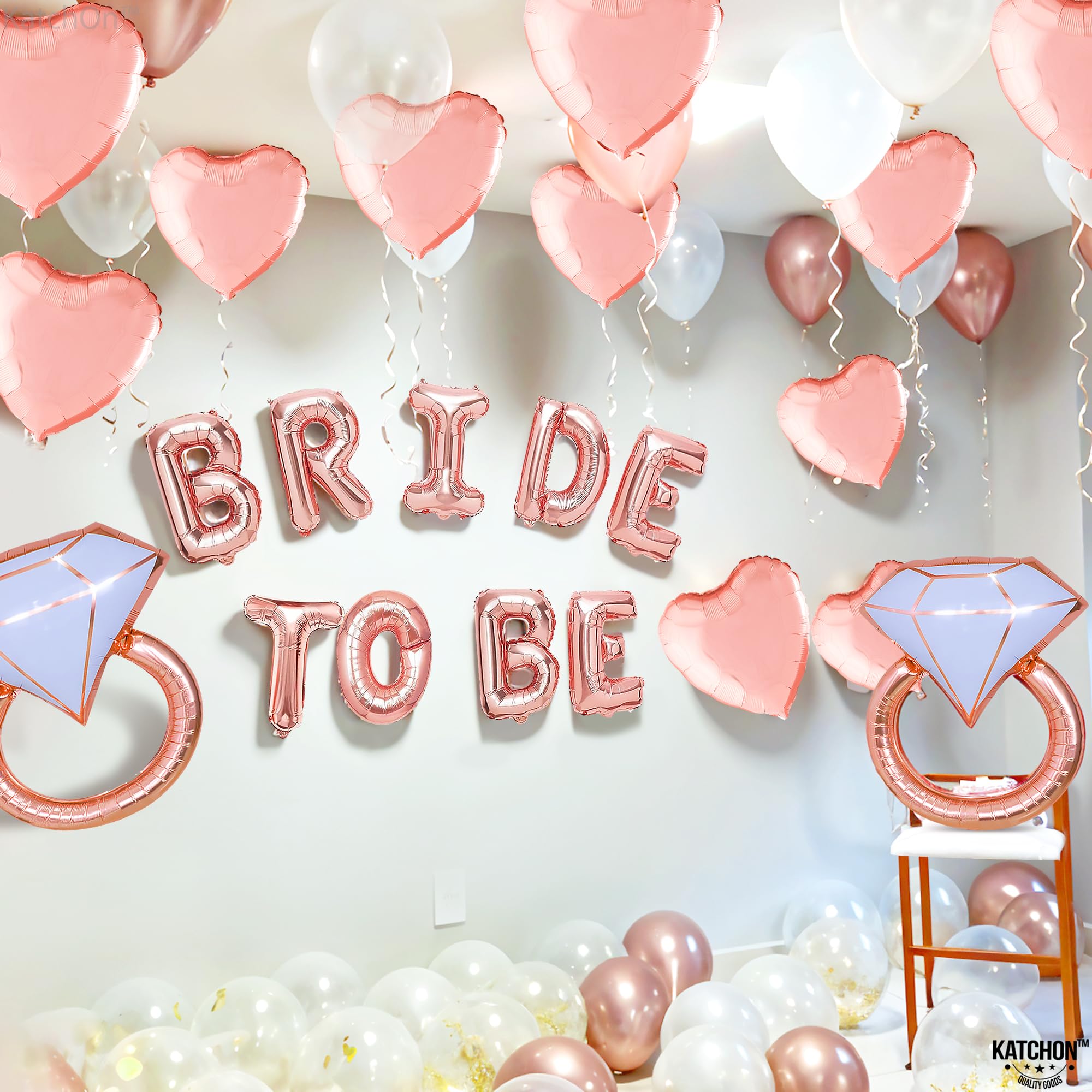 KatchOn Rose Gold Bride To Be Balloons - Pack of 17 | Wedding Decorations for Bridal Shower, Bachelorette Party & Rehearsal Dinner | Elegant Rose Gold Bridal Balloon Decor for Wedding Venue, Photo Backdrop & Party Centerpieces