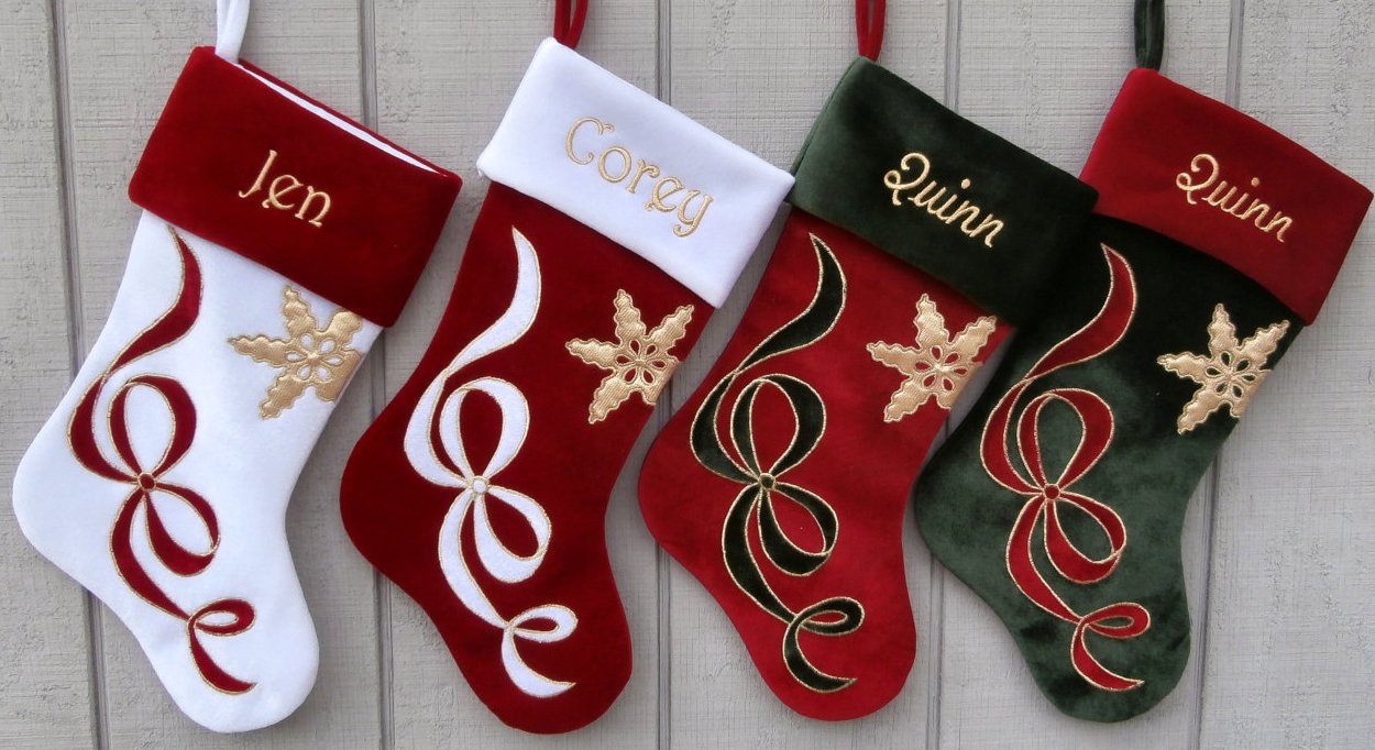 Personalized Christmas Stockings - Velvet Red Body with White Cuff & Ribbon | Holiday Decor for Fireplace Mantel, Gift Exchange & Festive Home Decor