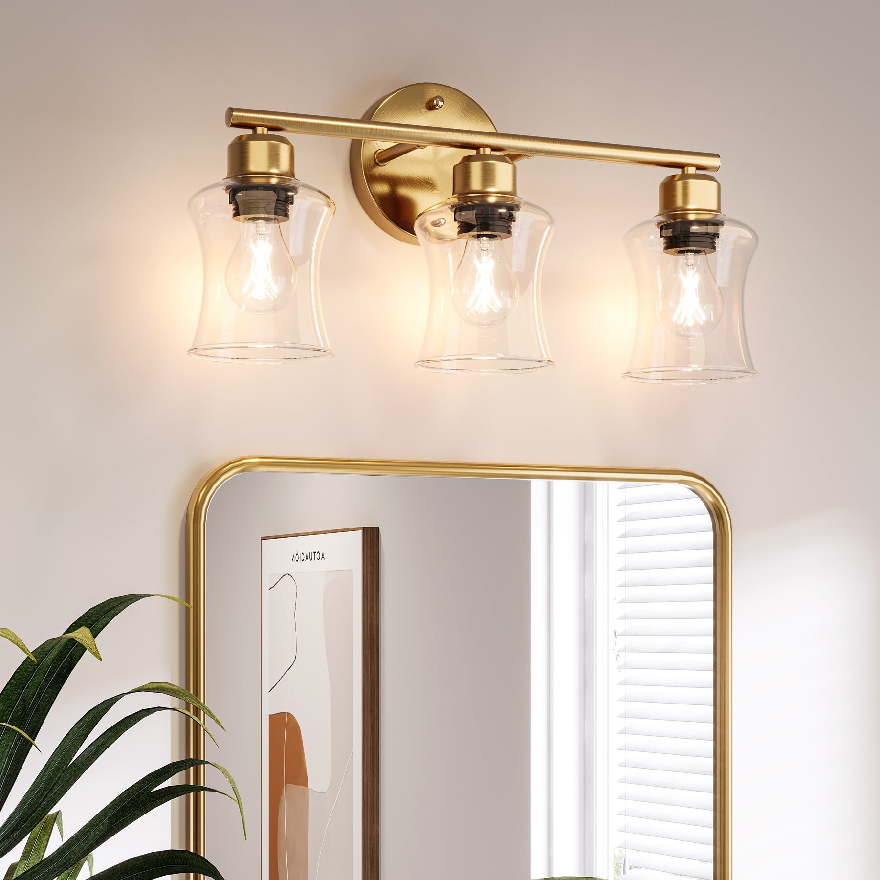 Modern 3-Light Bathroom Wall Sconce with Clear Glass Shades - Perfect for Vanity, Powder Room & Hallway Lighting