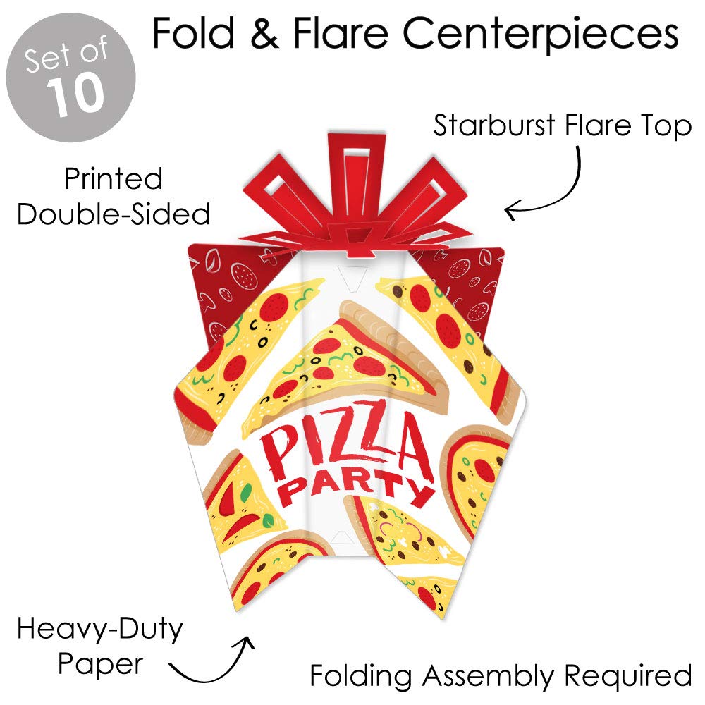 Big Dot of Happiness Pizza Party Time - 10 Count Fold and Flare Table Centerpieces for Baby Showers, Birthday Parties & Decorations - Perfect for Pizza-Themed Events, Kids' Parties & Fun Celebrations